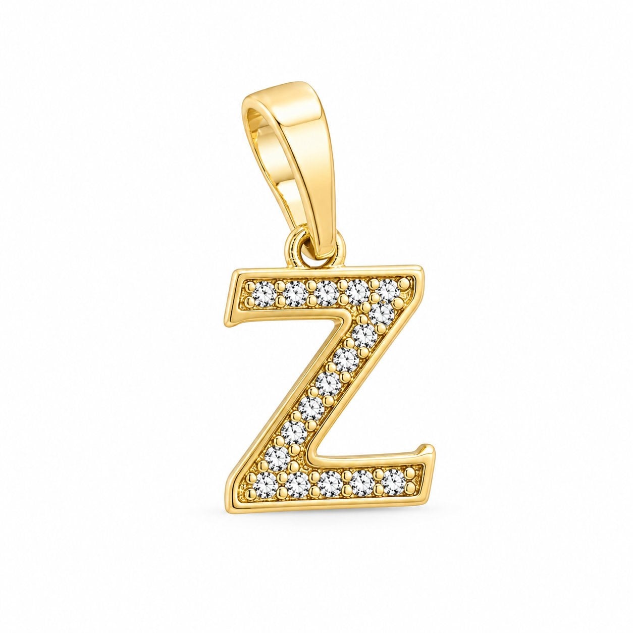 Z Harfi Zirkon Taşlı Minimal Kolye Ucu  - 14k Altın Kaplama - 8 x 16 mm
