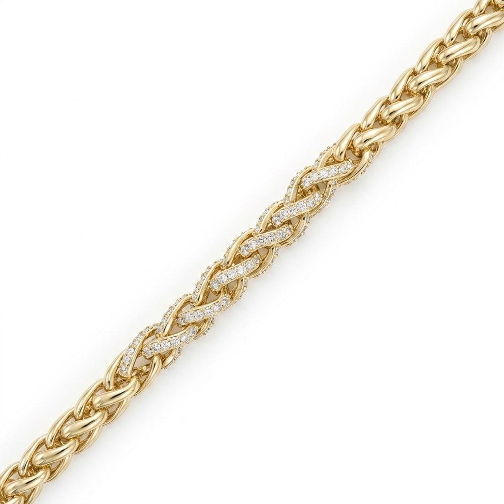 Zirkon Taşlı Örgü Bileklik - 14k Altın Kaplama - 17+3 cm