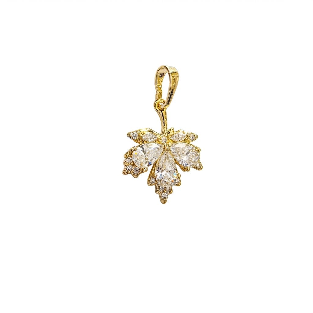 Zirkon Taşlı Yaprak Kolye Ucu  - 14k Altın Kaplama - 15 x 24 mm