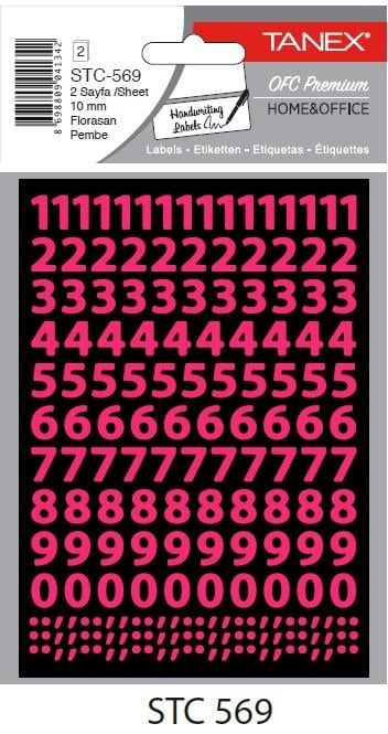 STC HARF-RAKAM ETIKETI STC-569, RAKAM, 10 MM, 2 AD., FLO PEMBE