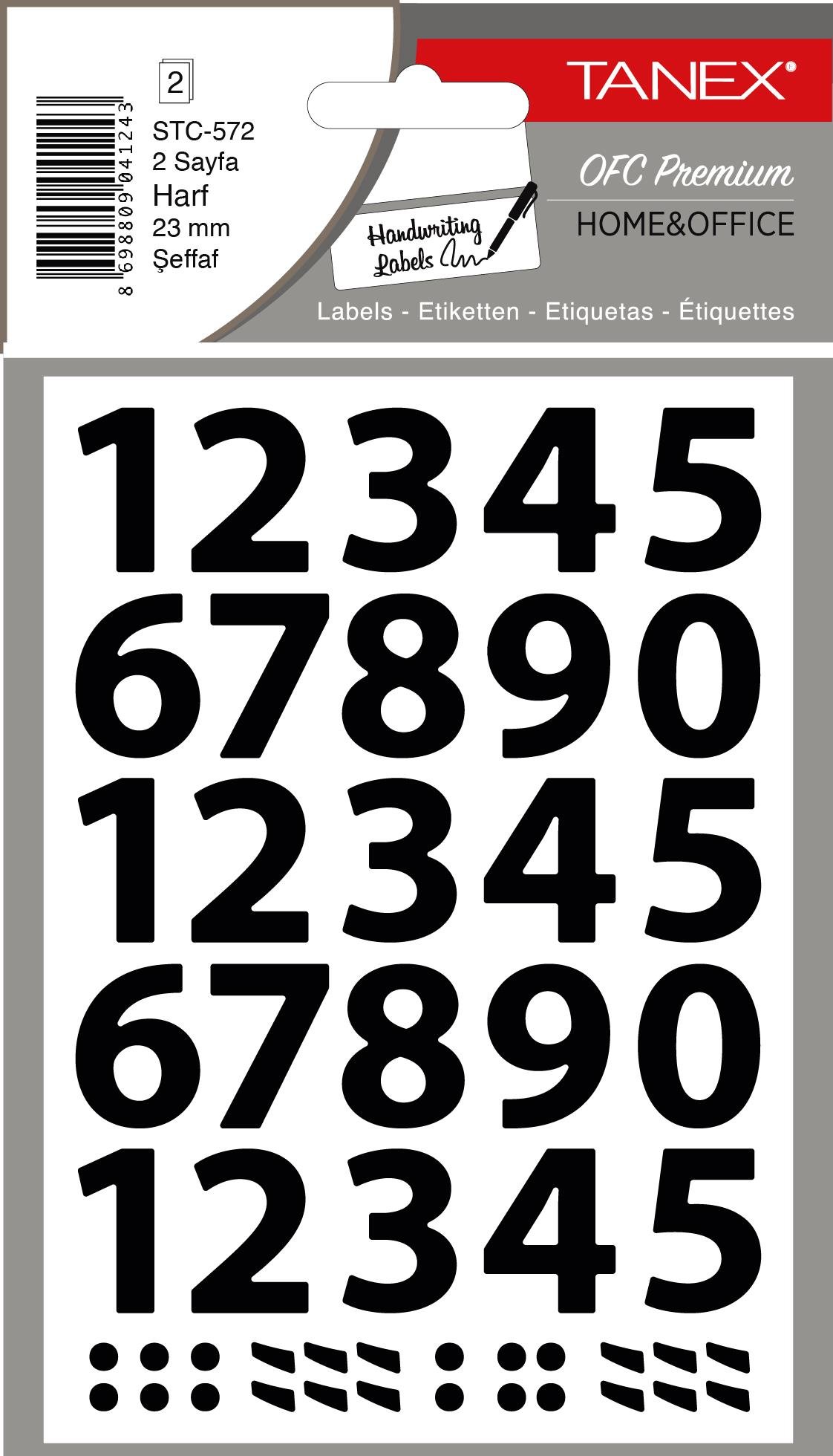 STC HARF-RAKAM ETIKETI STC-572, RAKAM, 23 MM, 2 AD., PP ŞEFFAF