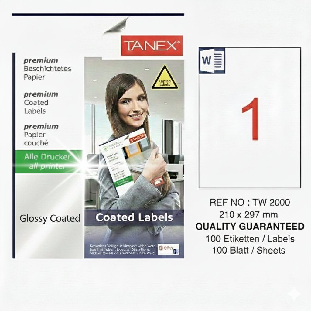 TW-2000 210x297 mm PARLAK LASER ETİKET 