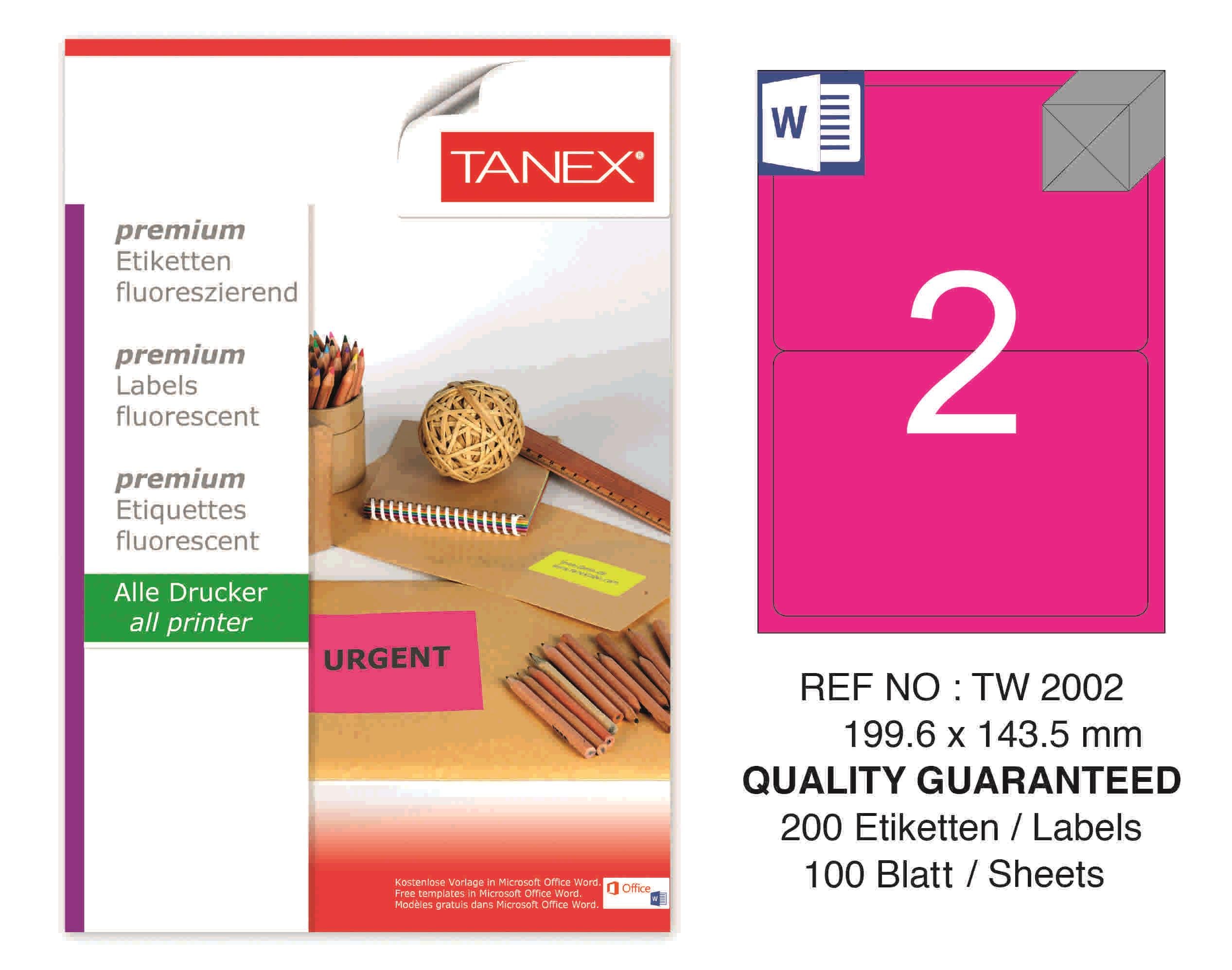 TW-2002 199,6x143,5 mm FLO PEMBE LASER ETİKET 