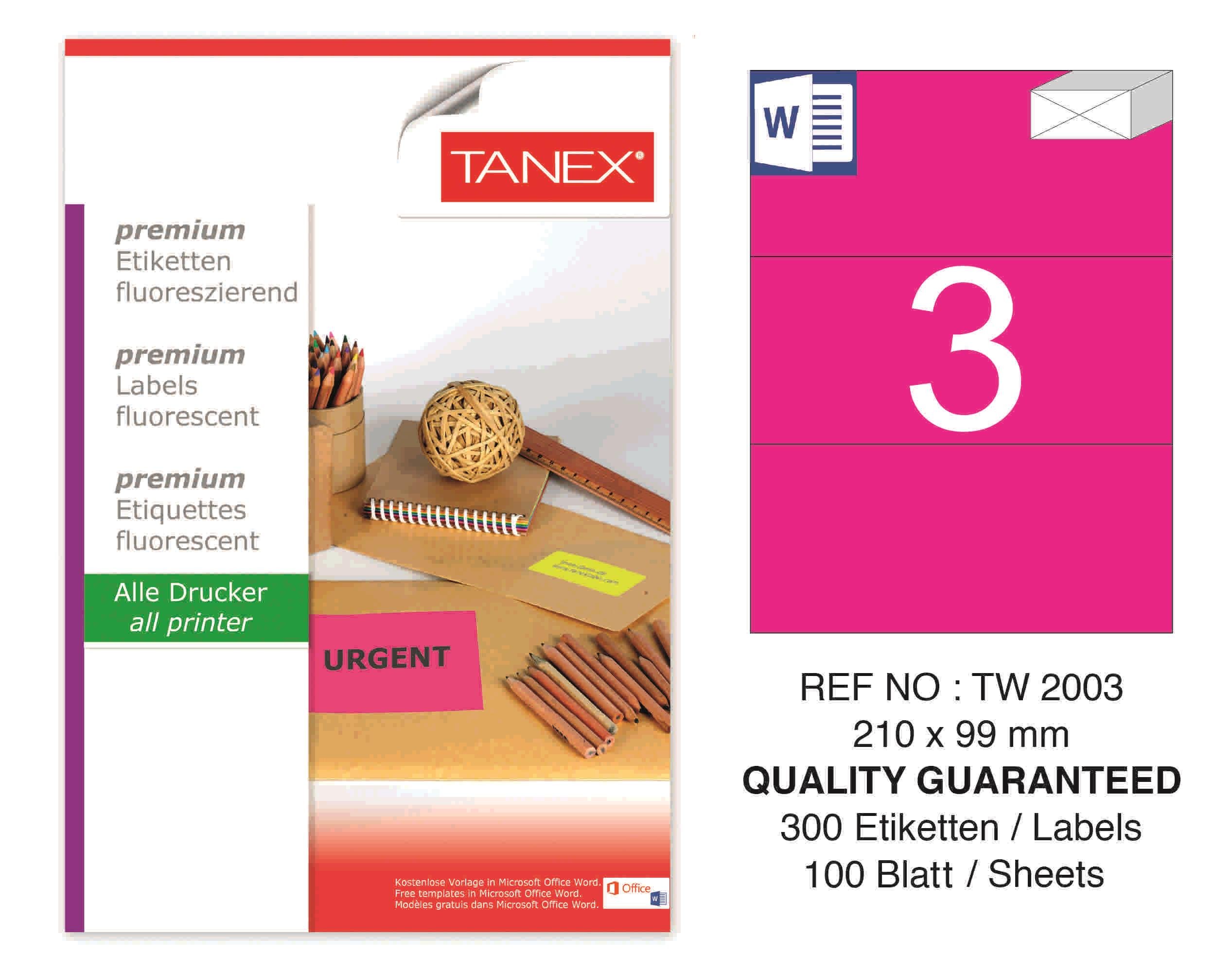 TW-2003 210x99 mm FLO PEMBE LASER ETİKET 