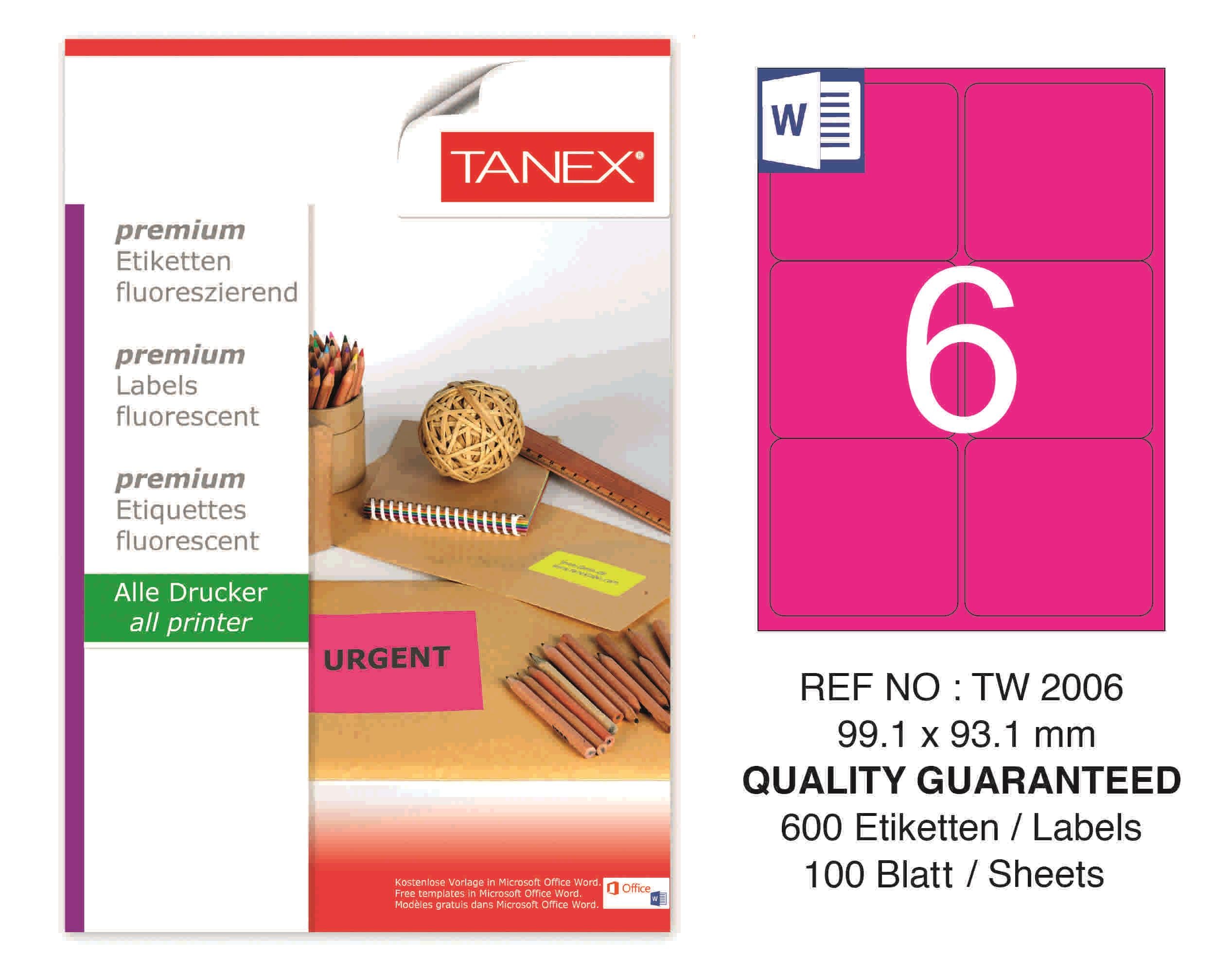 TW-2006 99,1x93,1 mm FLO PEMBE LASER ETİKET 