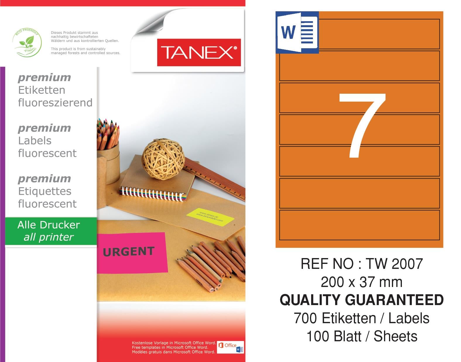 TW-2007 200x37 mm FLO TURUNCU LASER ETİKET 
