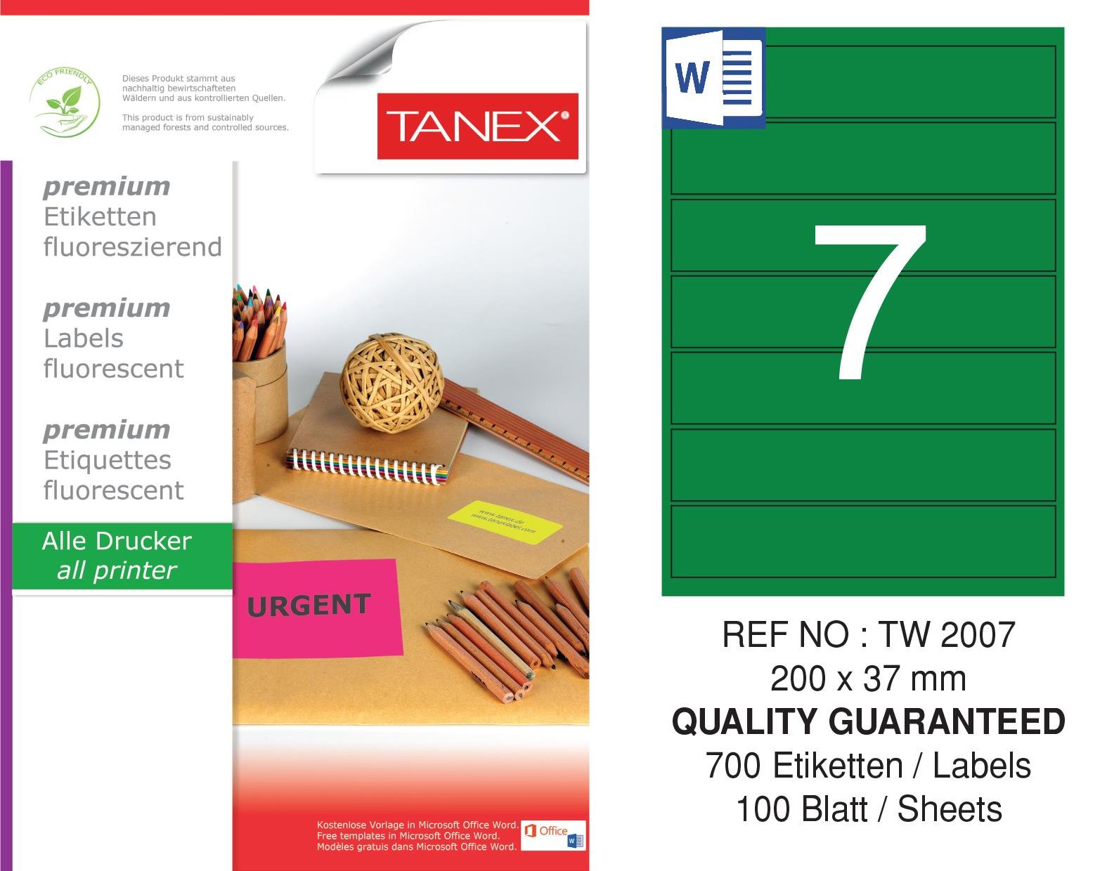 TW-2007 200x37 mm FLO YEŞİL LASER ETİKET 