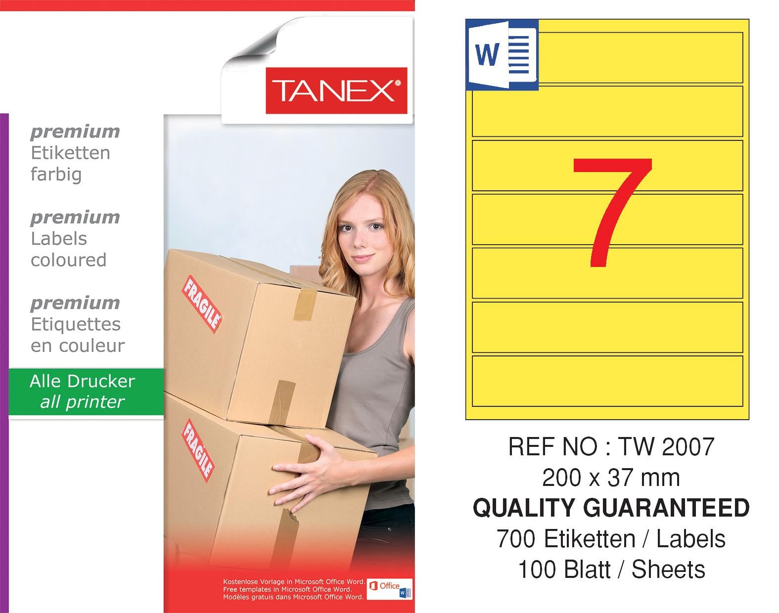 TW-2007 200x37 mm SARI LASER ETİKET 
