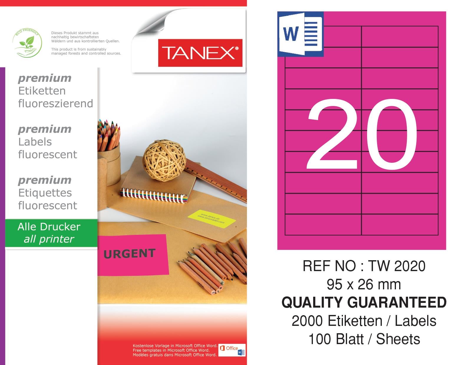 TW-2020 95x26 mm FLO PEMBE LASER ETİKET 