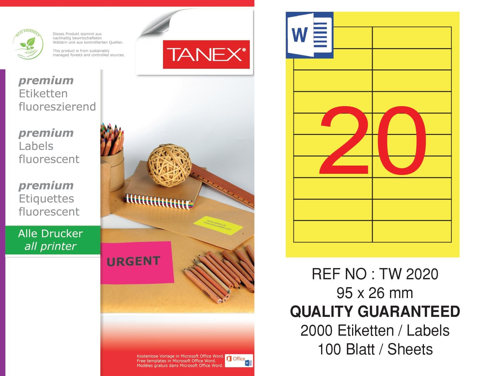 TW-2020 95x26 mm FLO SARI LASER ETİKET 