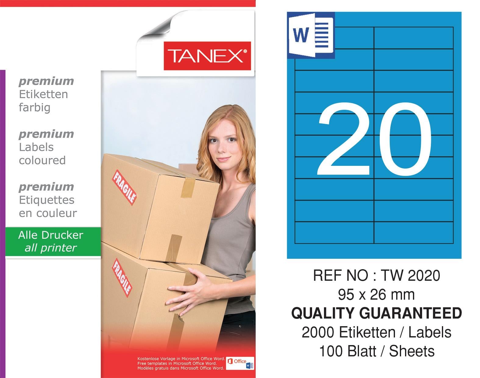 TW-2020 95x26 mm MAVİ LASER ETİKET 