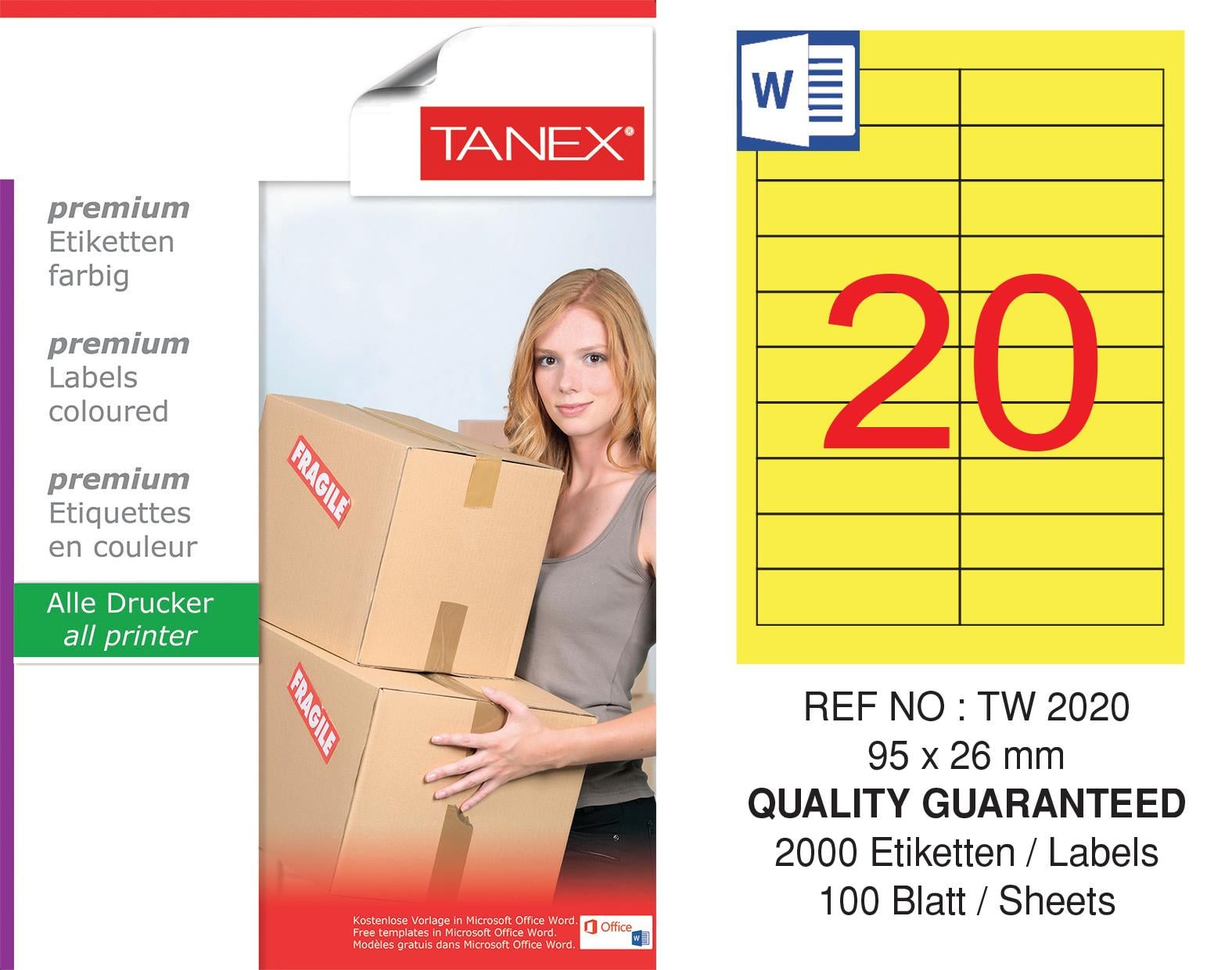 TW-2020 95x26 mm SARI LASER ETİKET 