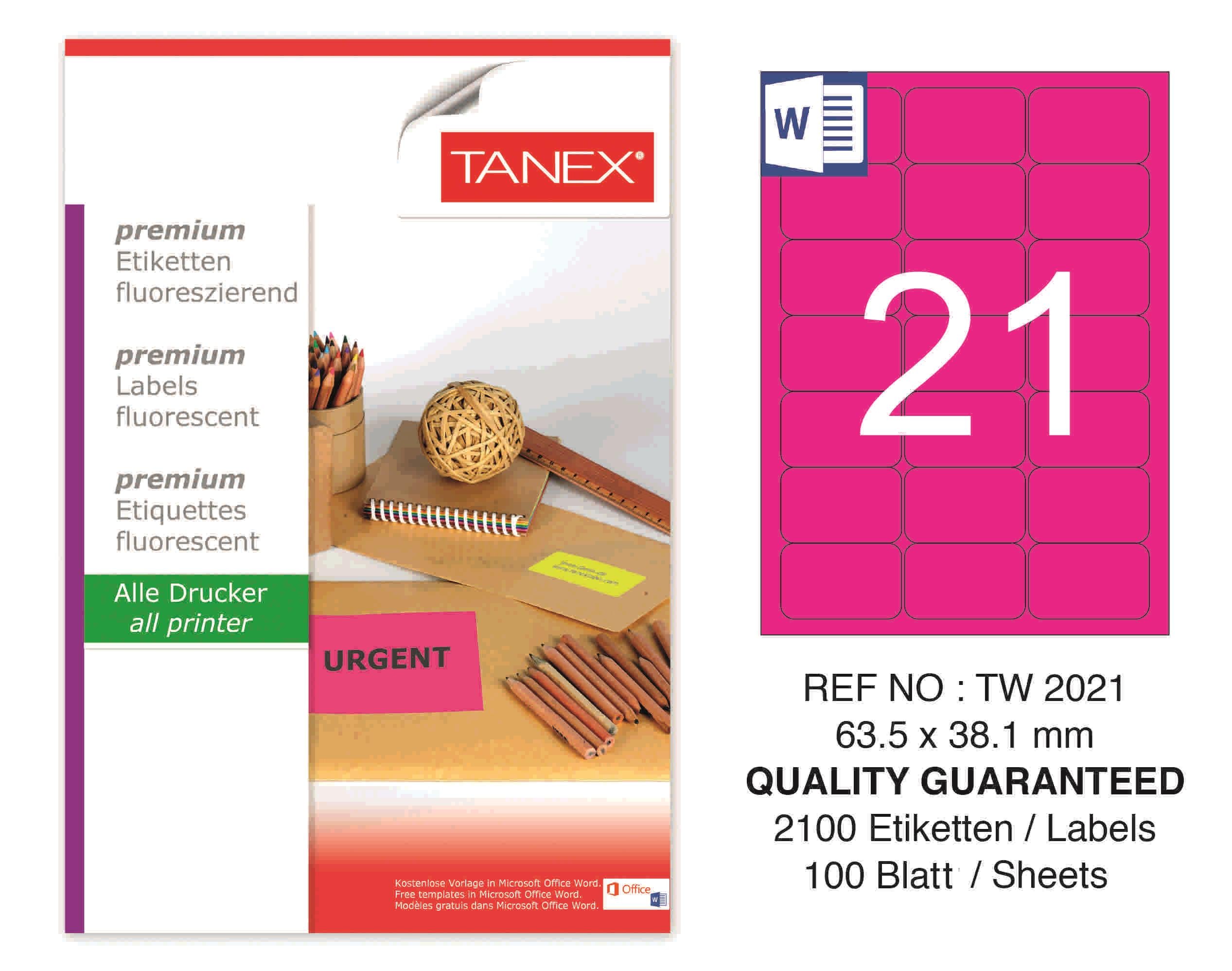 TW-2021 63,5x38,1 mm FLO PEMBE LASER ETİKET 
