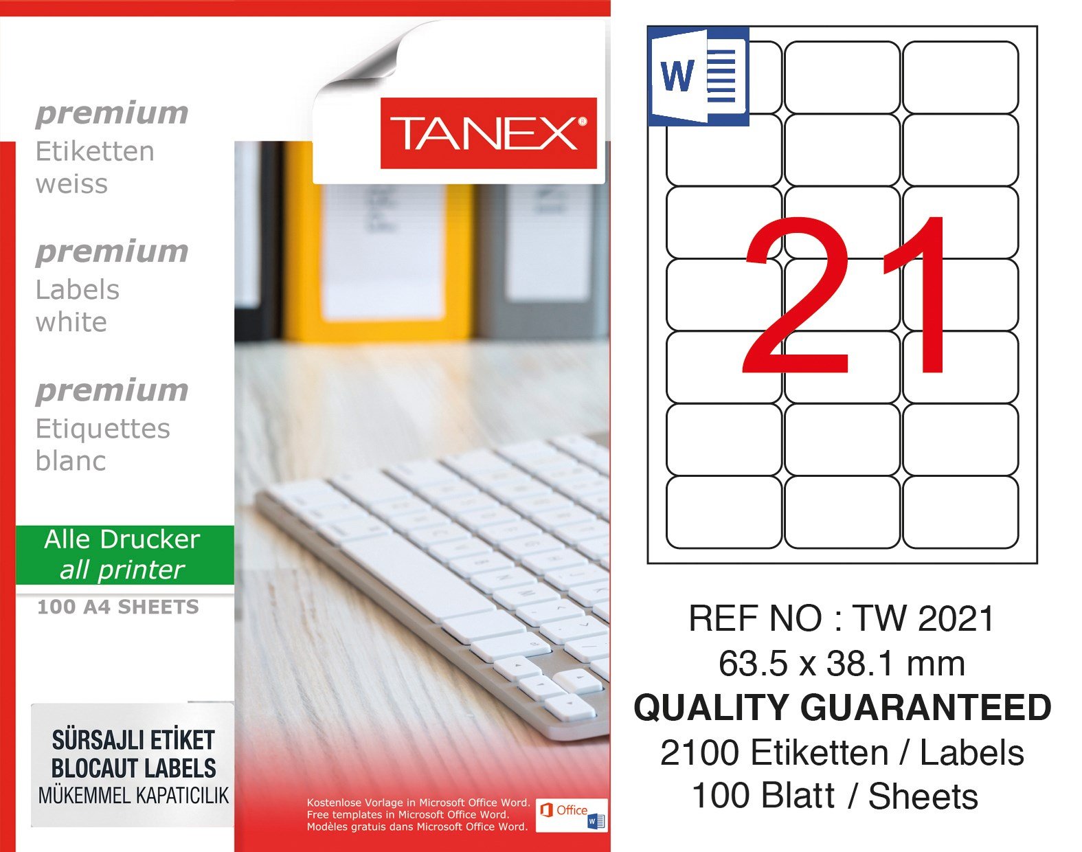 TW-2021 63,5x38,1 mm SÜRSAJLI LASER ETİKET 