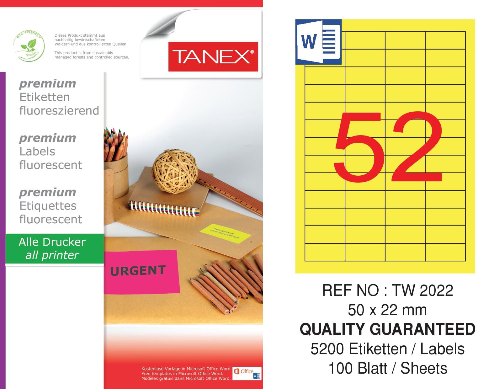 TW-2022 50x22 mm FLO SARI LASER ETİKET 