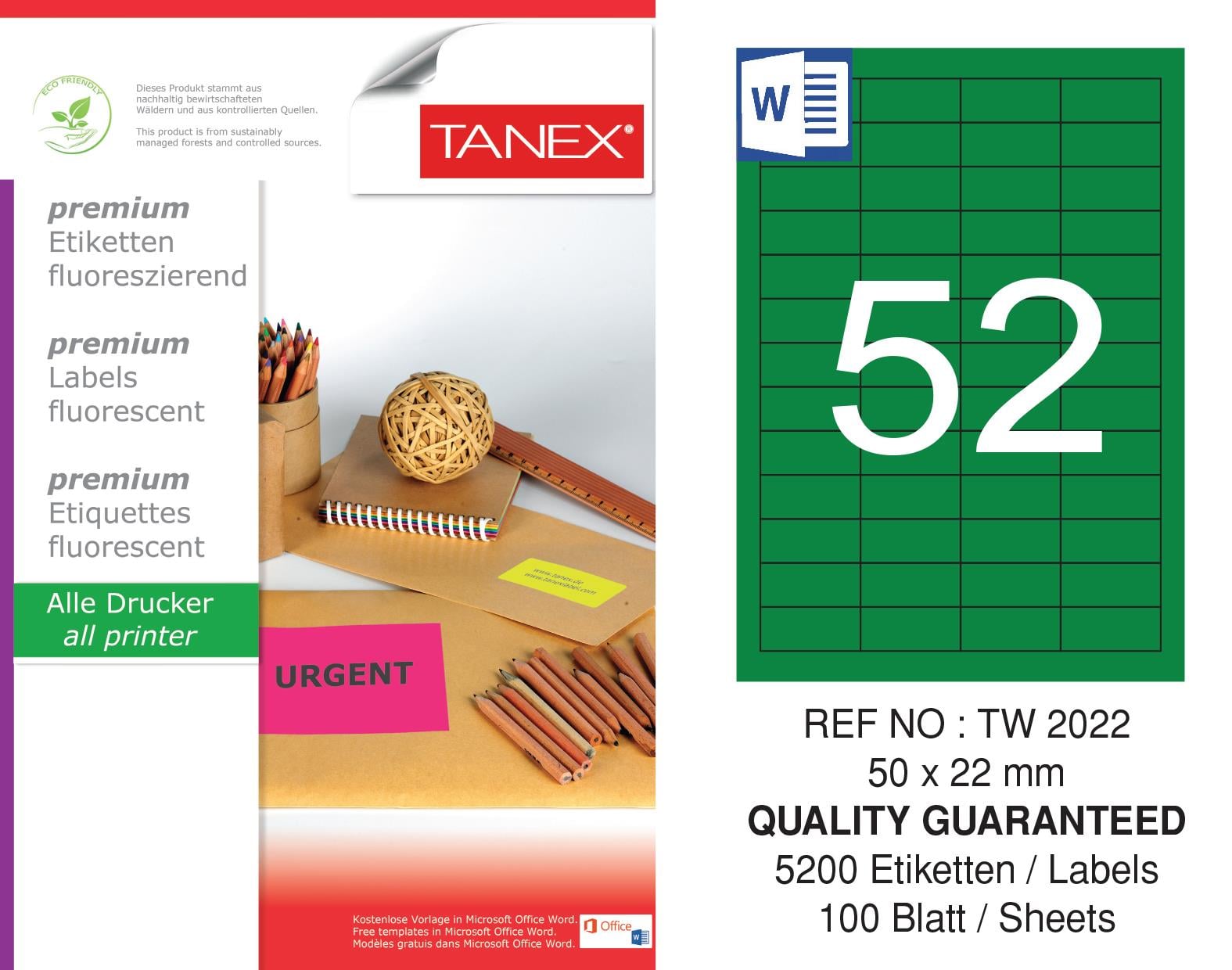 TW-2022 50x22 mm FLO YEŞİL LASER ETİKET 