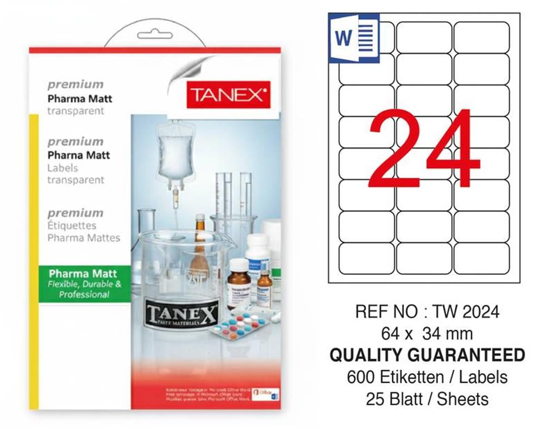 TW-2024 64x34 mm PHARMA MATT LASER ETİKET 100 AD.
