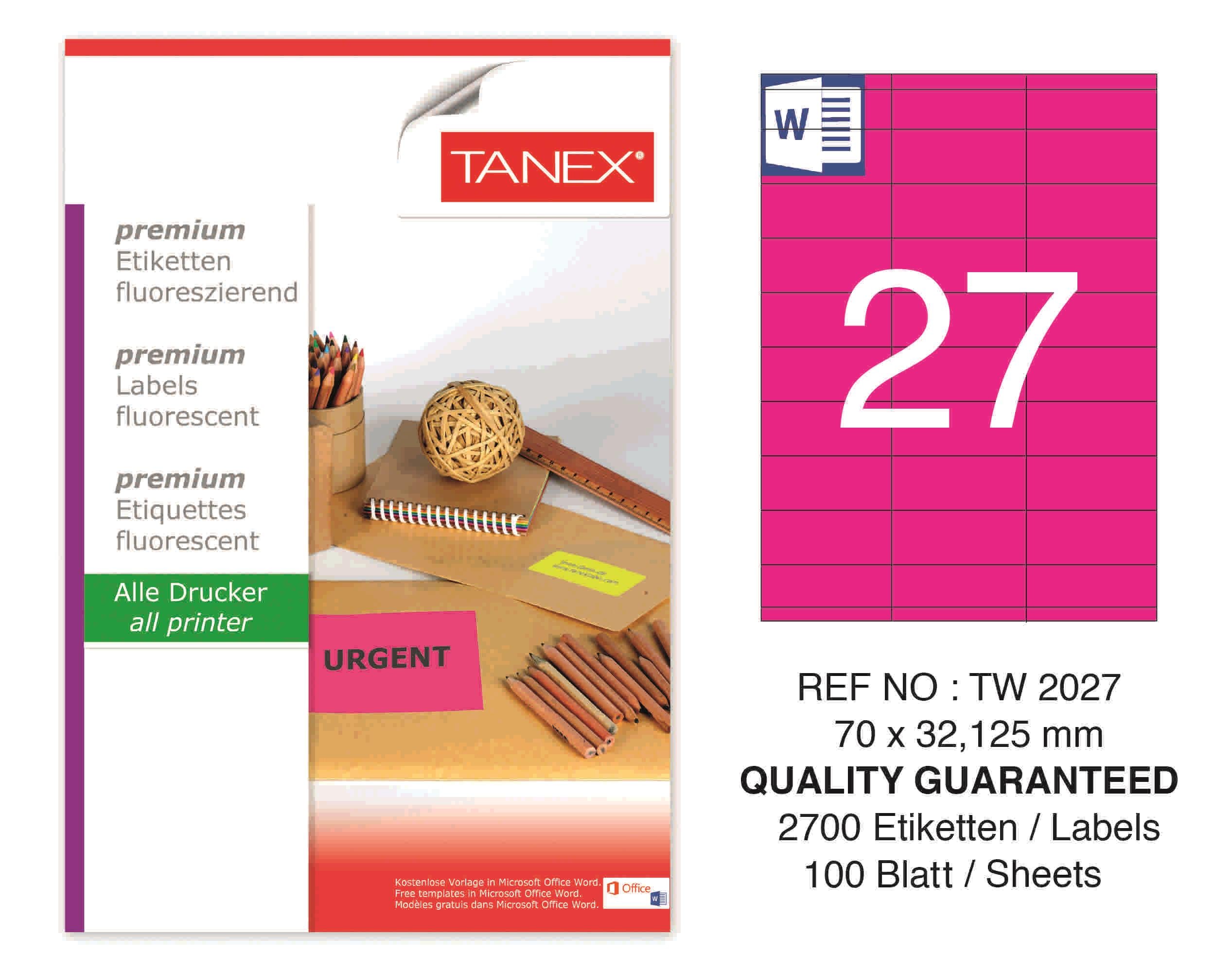 TW-2027 70x32,125 mm FLO PEMBE LASER ETİKET 