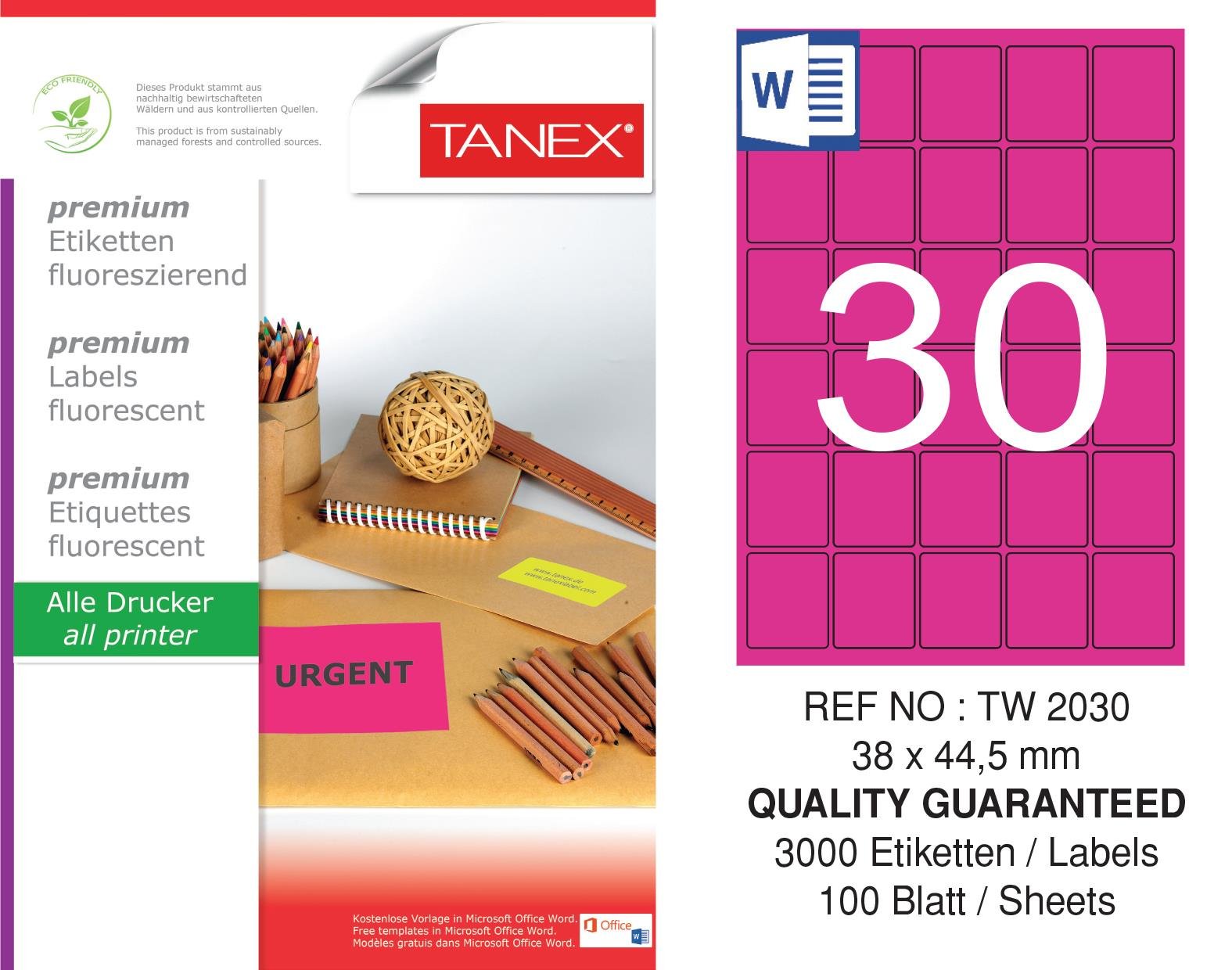 TW-2030 38x44,5 mm FLO PEMBE LASER ETİKET 