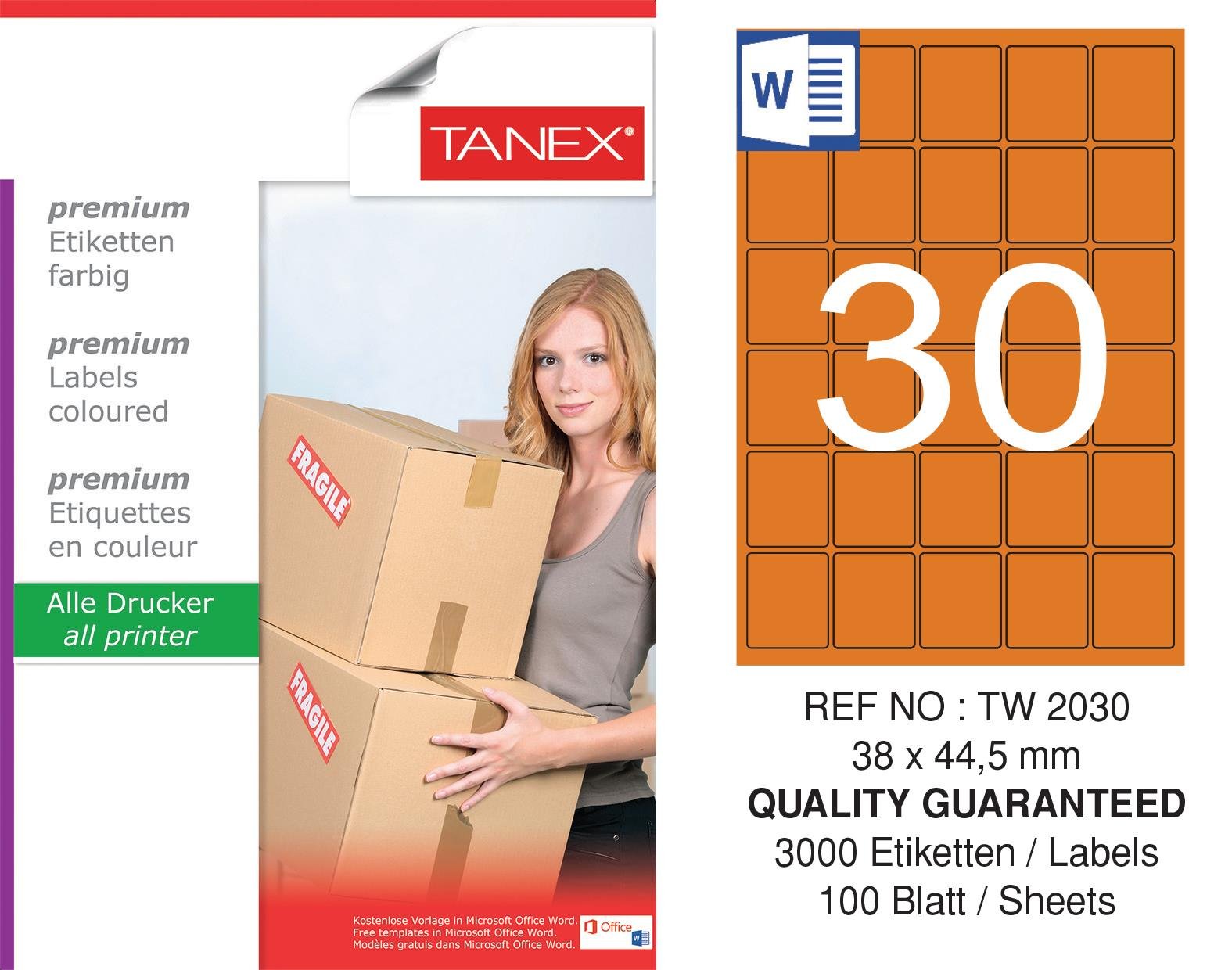 TW-2030 38x44,5 mm TURUNCU LASER ETİKET 