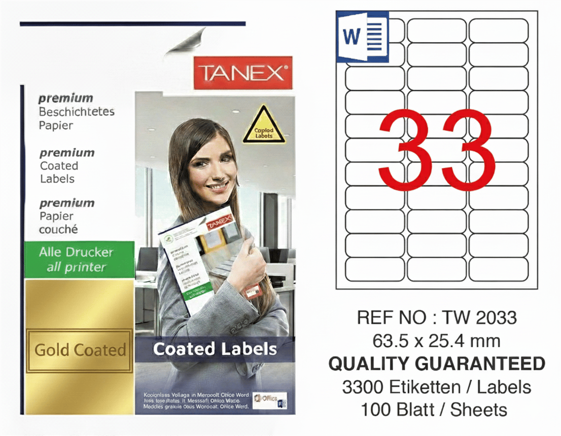 TW-2033 63,5x25,4 mm GOLD LASER ETİKET 