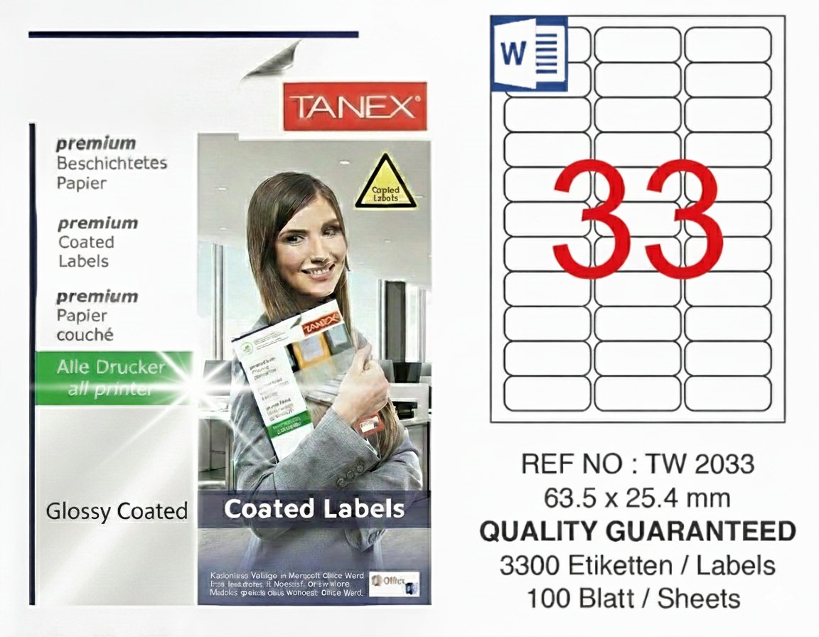 TW-2033 63,5x25,4 mm PARLAK LASER ETİKET 