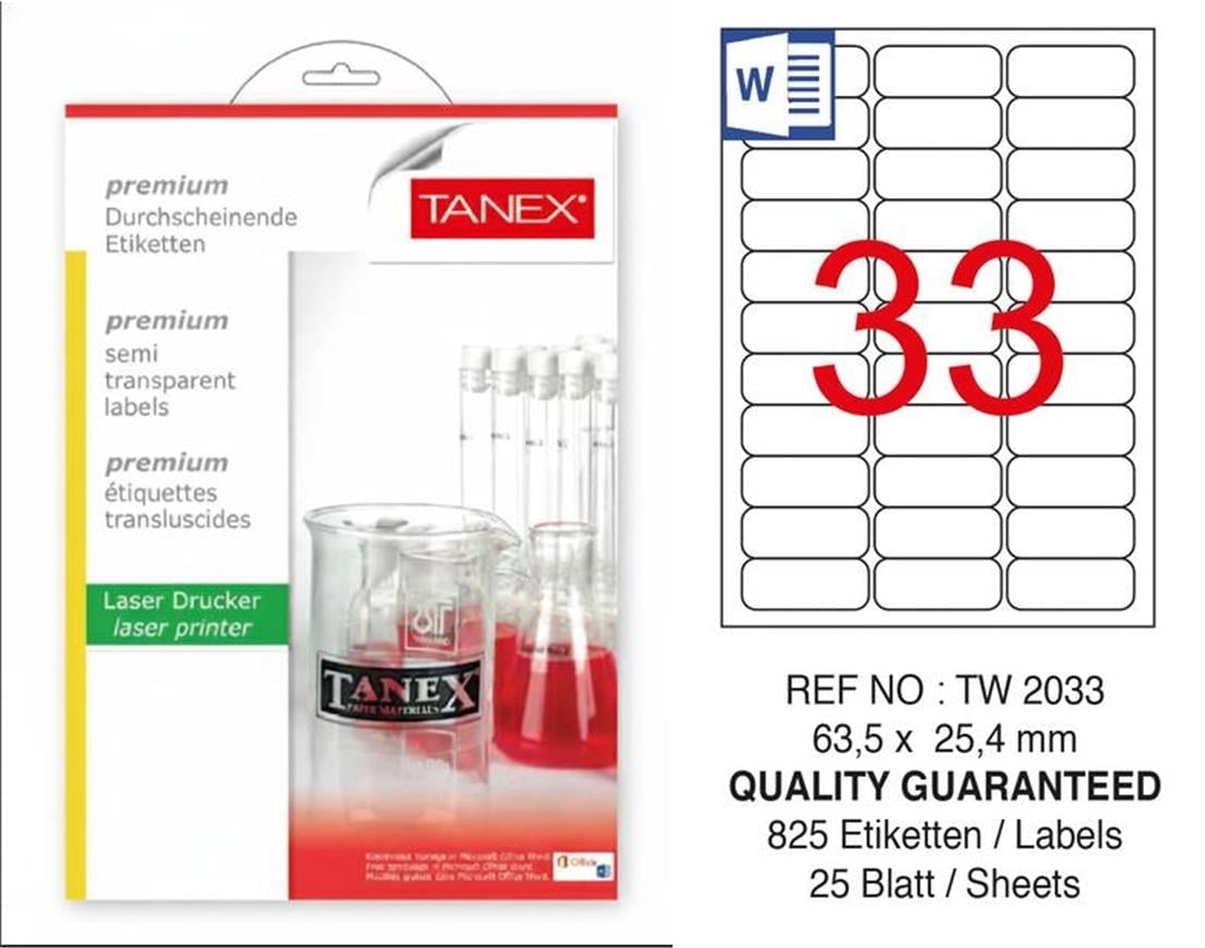 TW-2033 63,5x25,4 mm YARI SAYDAM LASER ETİKET 