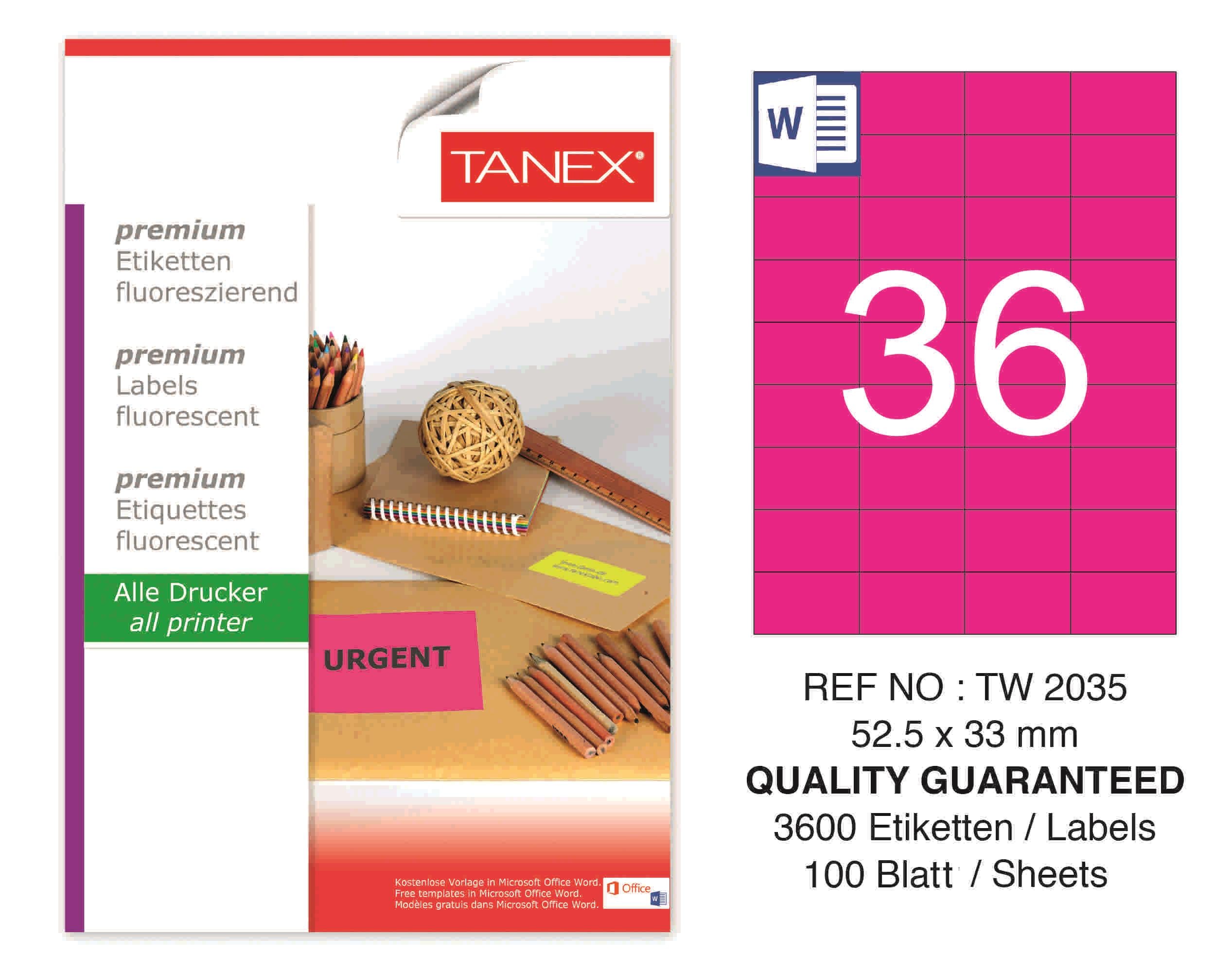 TW-2035 52,5x33 mm FLO PEMBE LASER ETİKET 