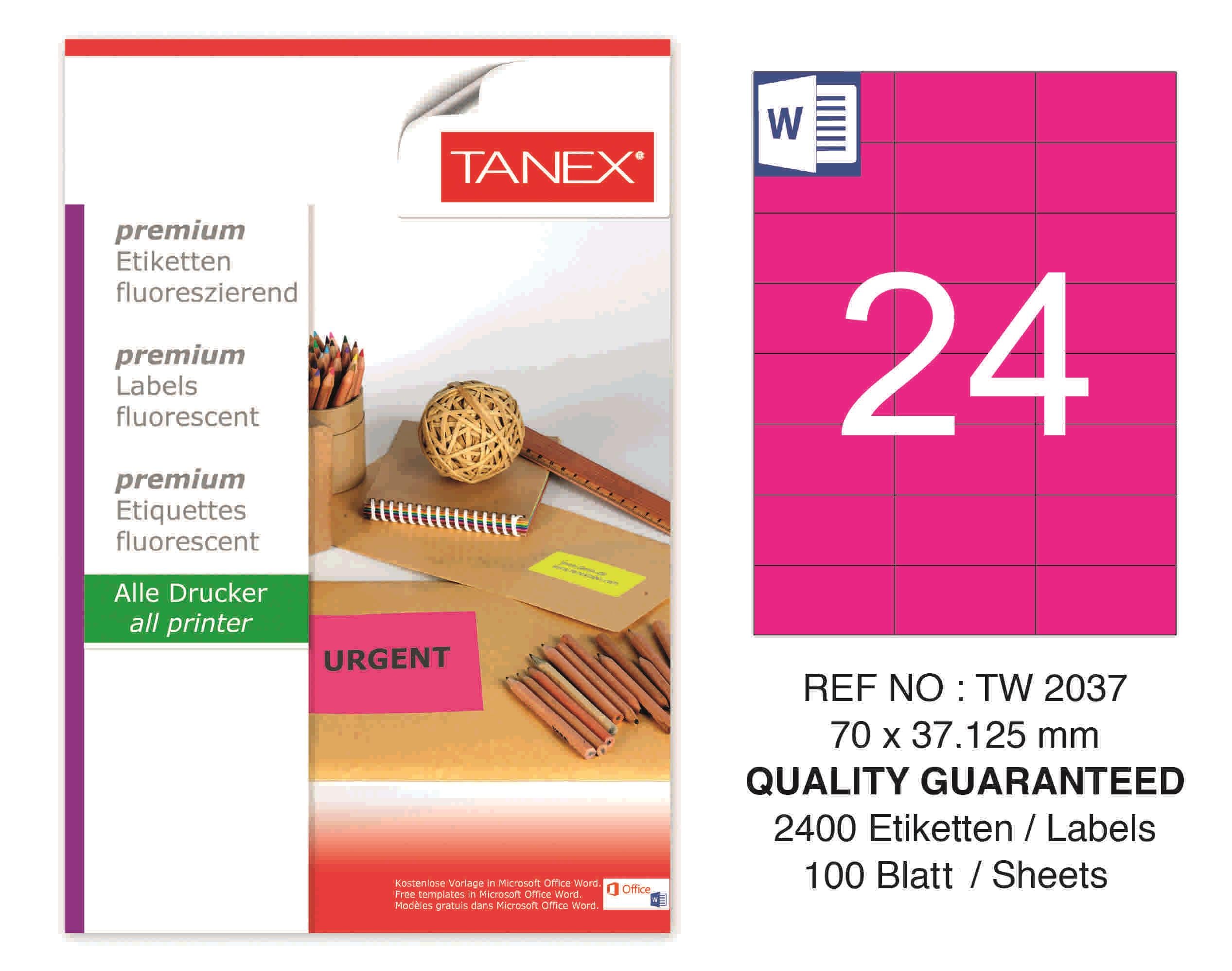 TW-2037 70x37,125 mm FLO PEMBE LASER ETİKET 