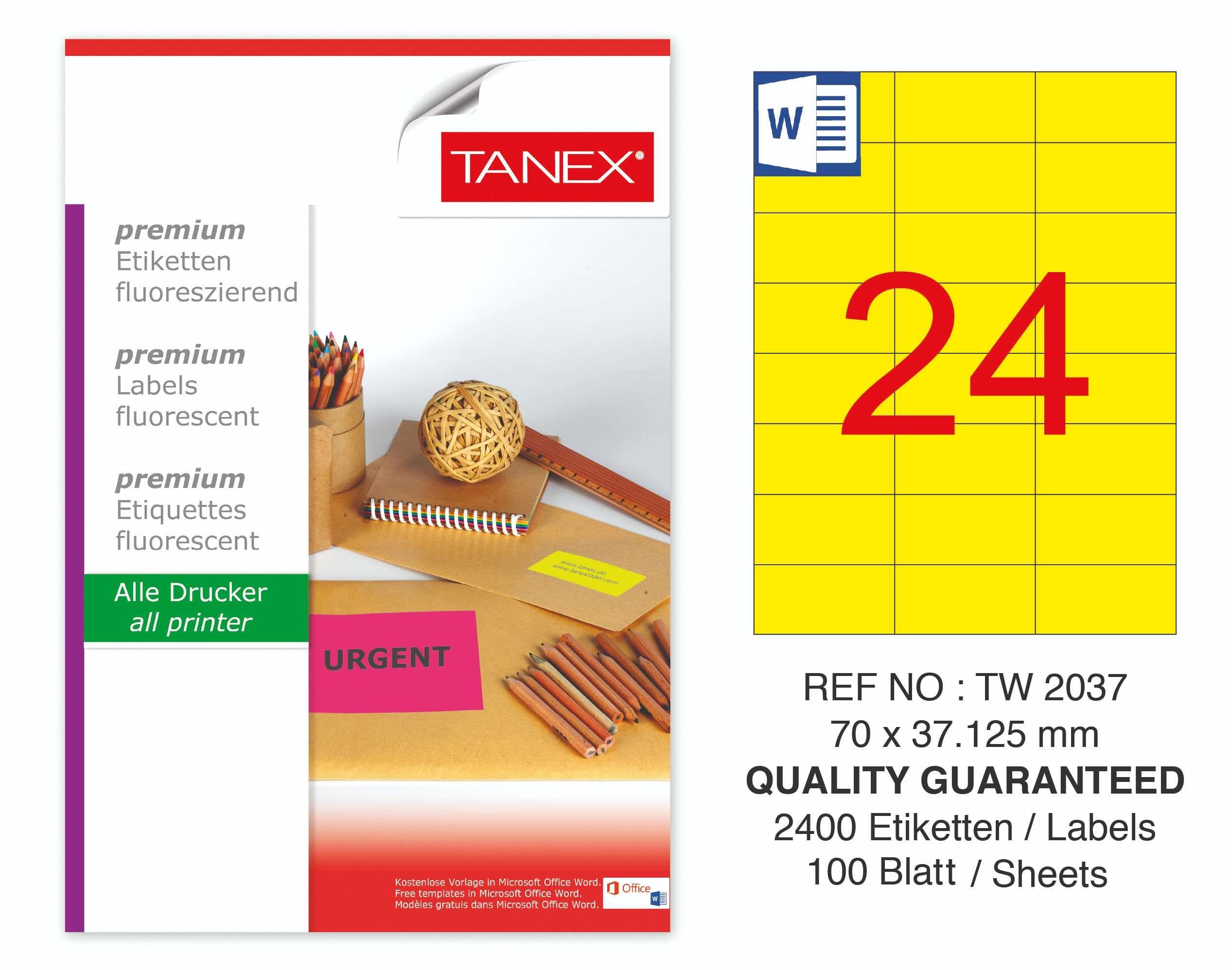 TW-2037 70x37,125 mm FLO SARI LASER ETİKET 