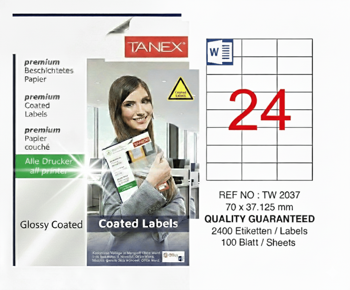 TW-2037 70x37,125 mm PARLAK LASER ETİKET 