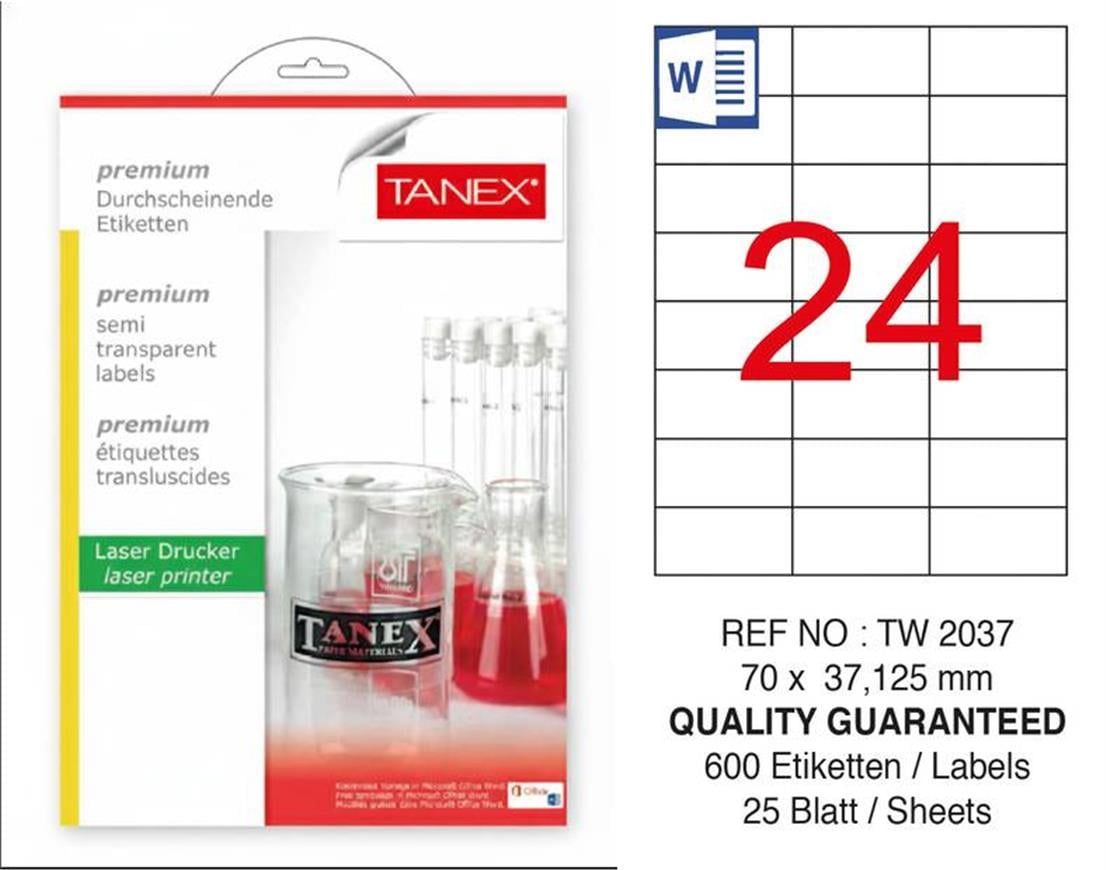 TW-2037 70x37,125 mm YARI SAYDAM LASER ETİKET 