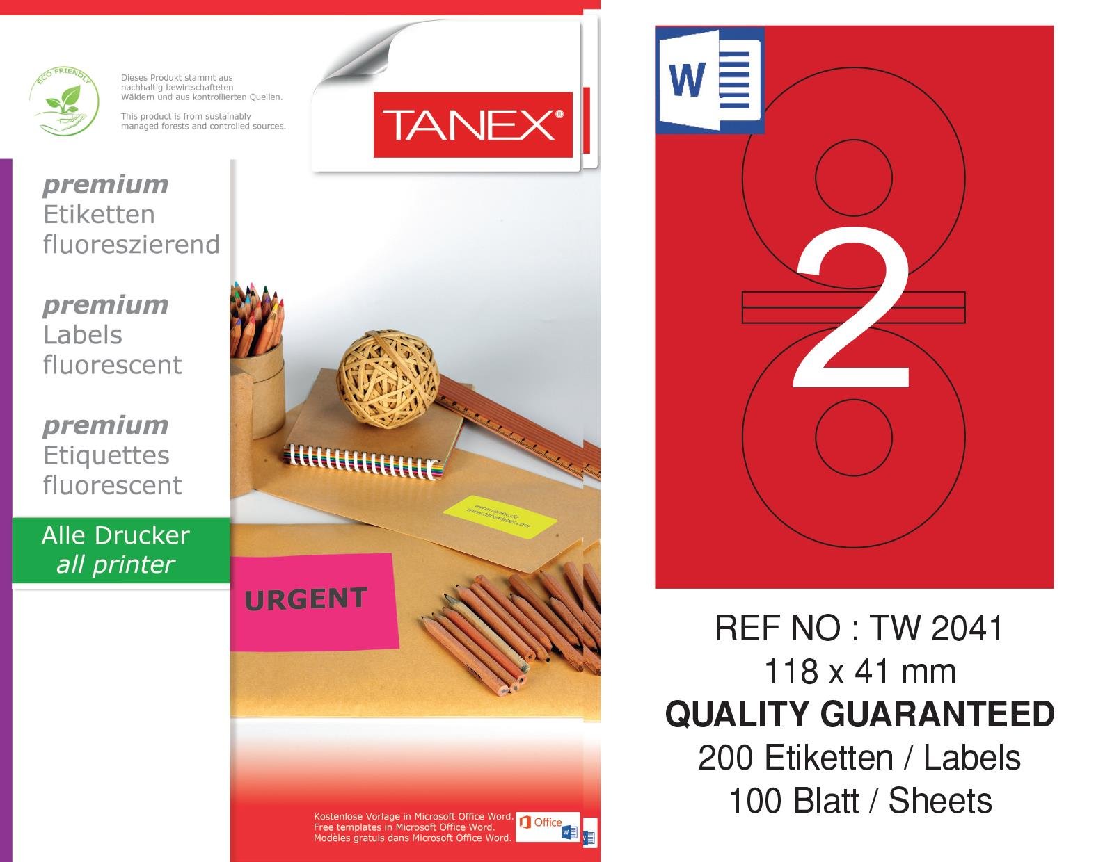 TW-2041 118x41 mm FLO KIRMIZI LASER ETİKET 
