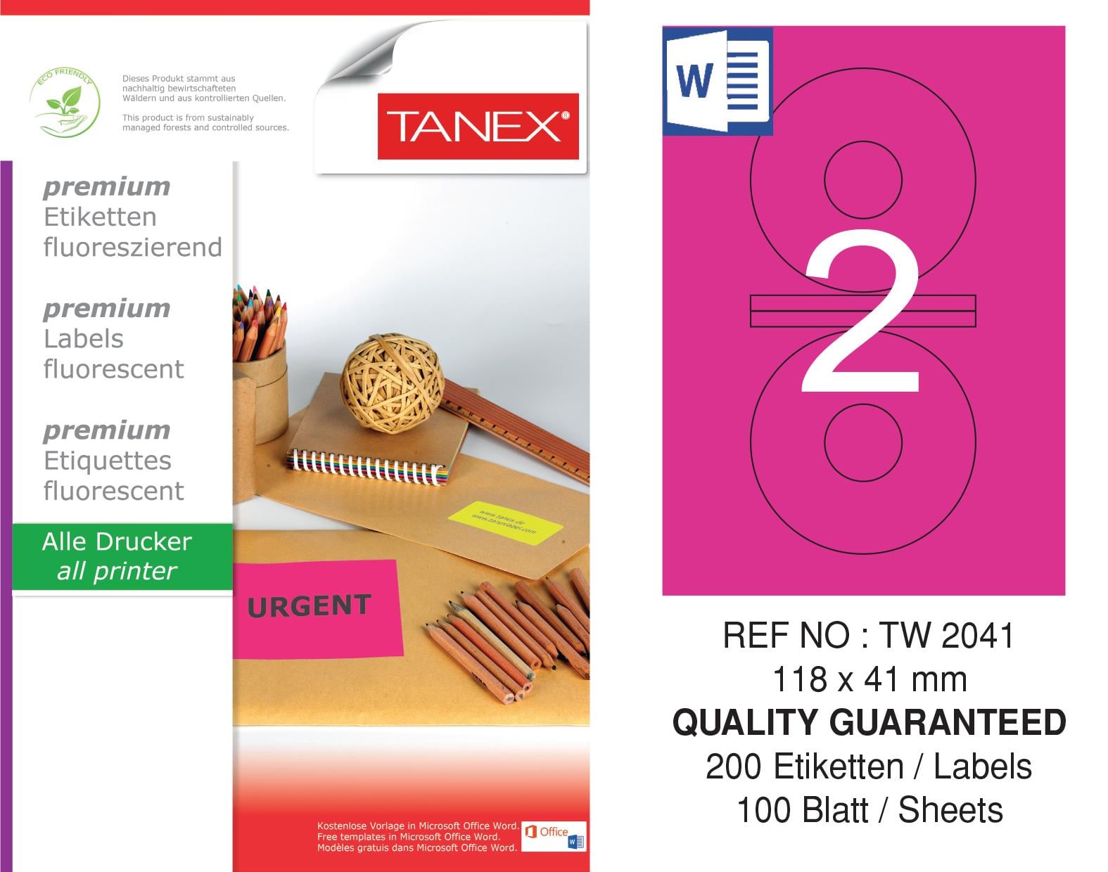 TW-2041 118x41 mm FLO PEMBE LASER ETİKET 