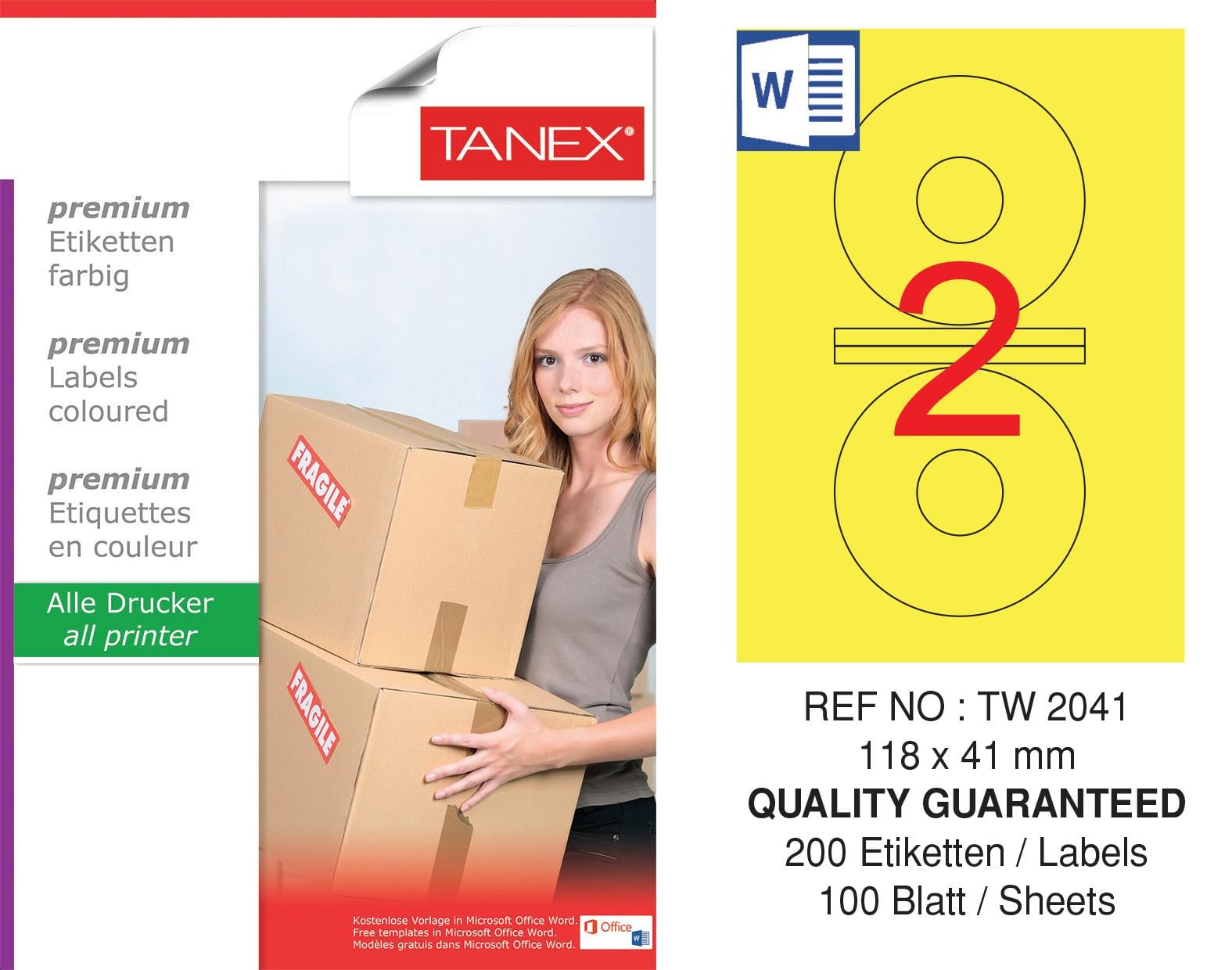 TW-2041 118x41 mm SARI LASER ETİKET 
