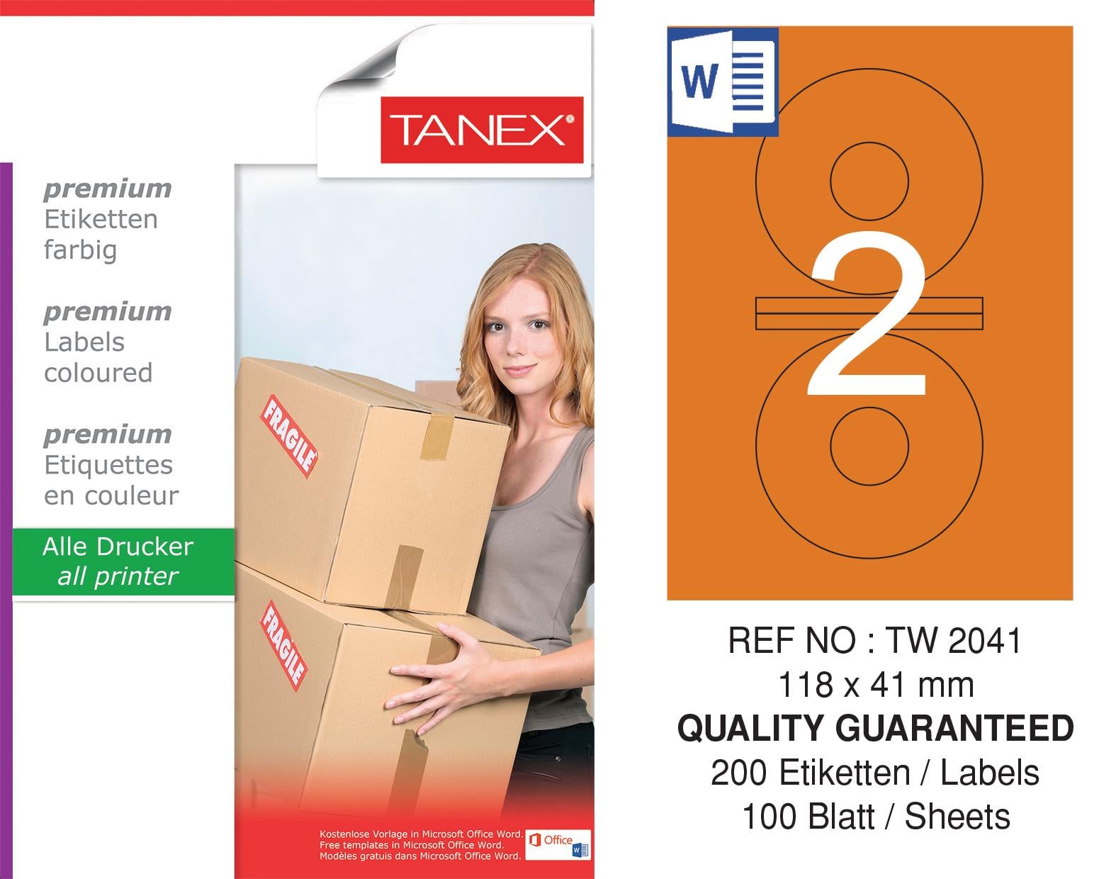 TW-2041 118x41 mm TURUNCU LASER ETİKET 