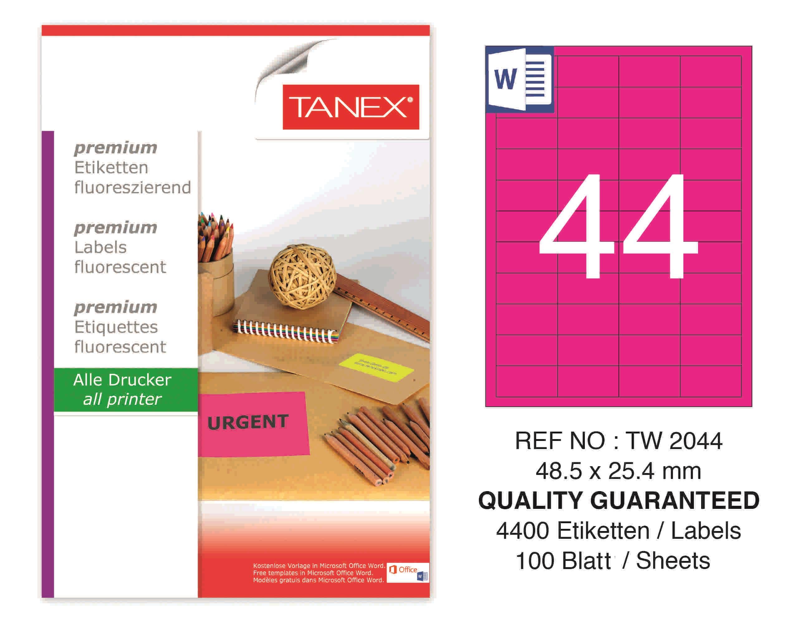TW-2044 48,5x25,4 mm FLO PEMBE LASER ETİKET 