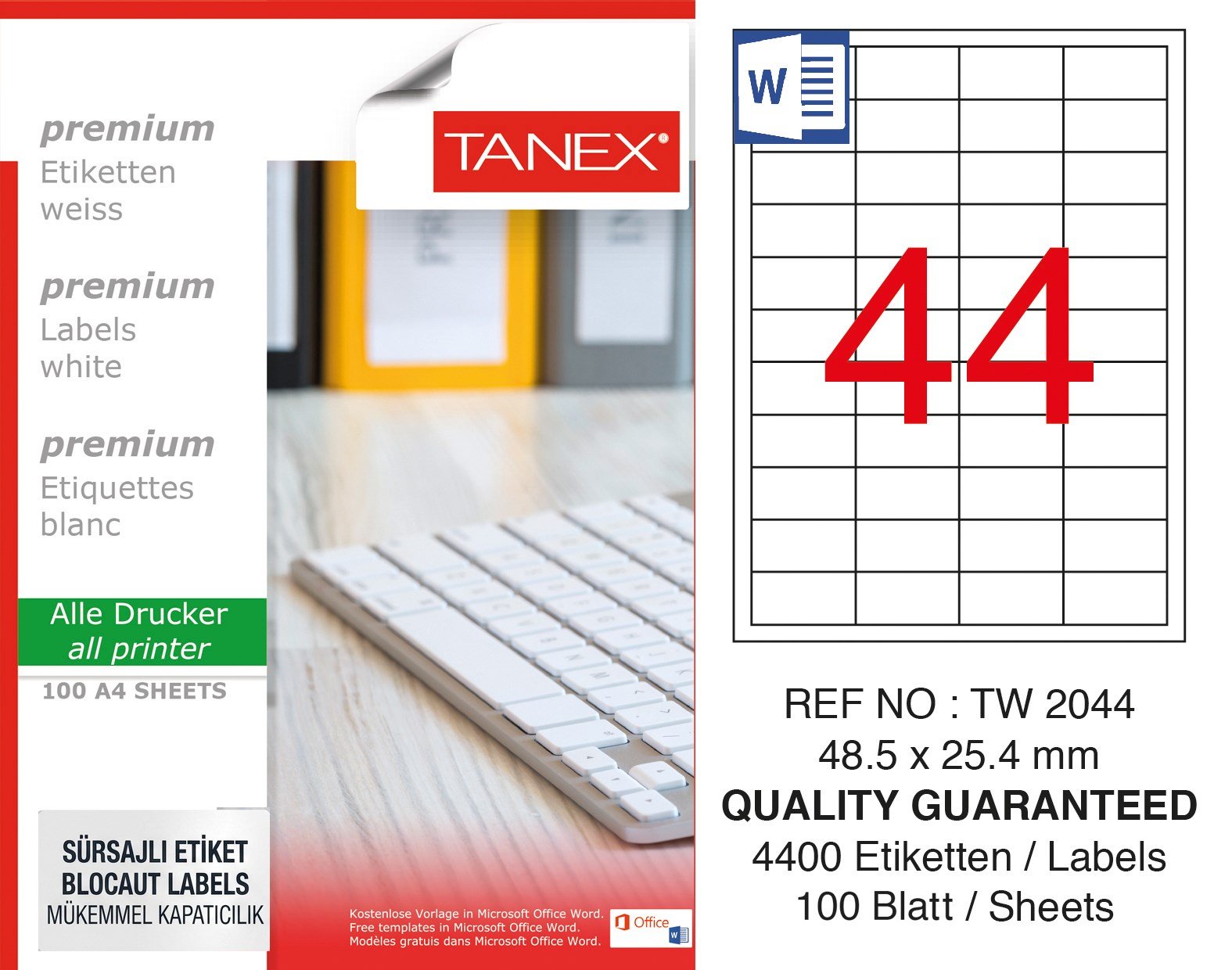 TW-2044 48,5x25,4 mm SÜRSAJLI LASER ETİKET 