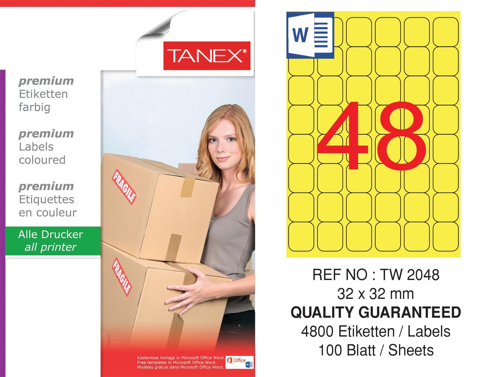 TW-2048 32x32 mm SARI LASER ETİKET 