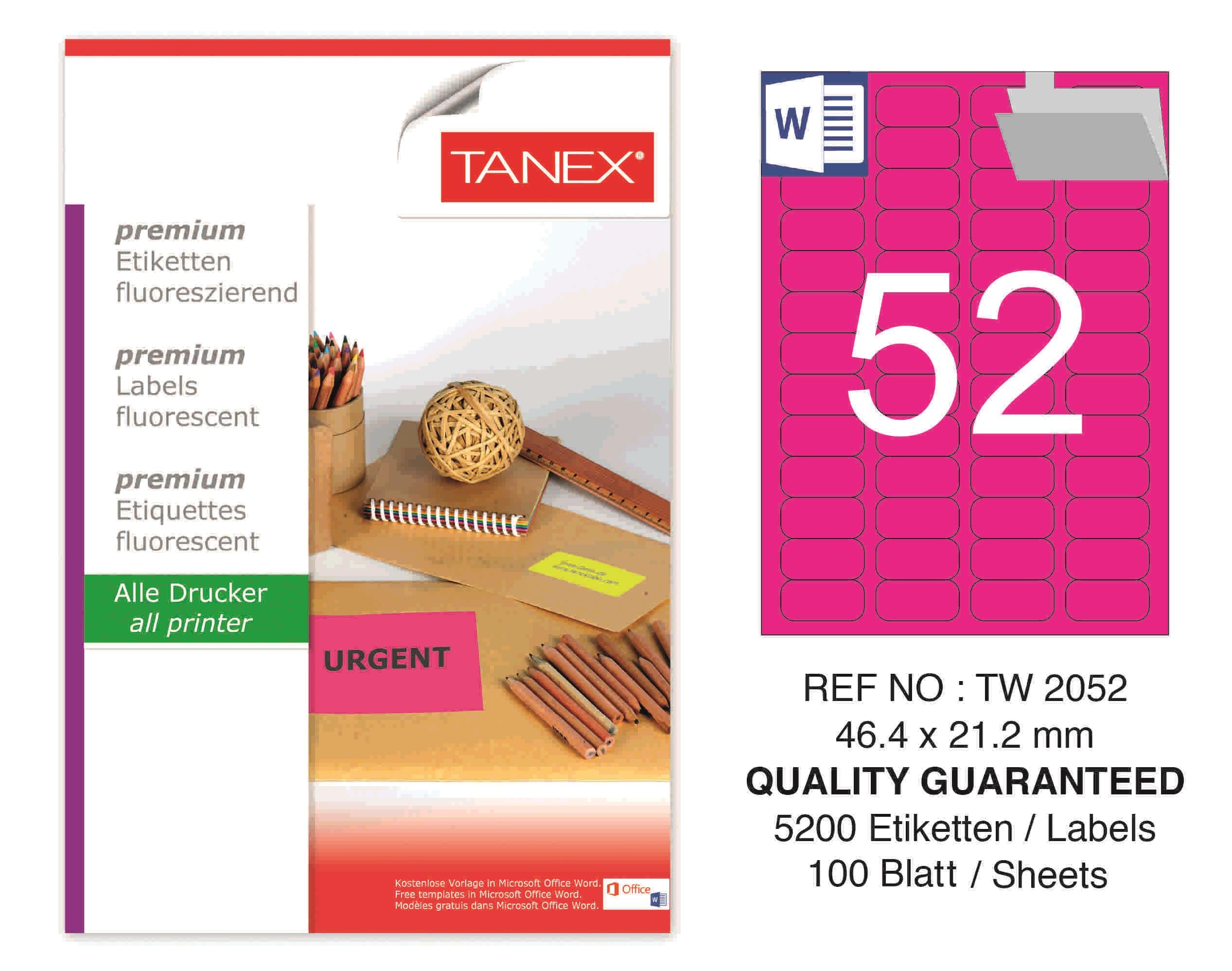 TW-2052 46,4x21,2 mm FLO PEMBE LASER ETİKET 