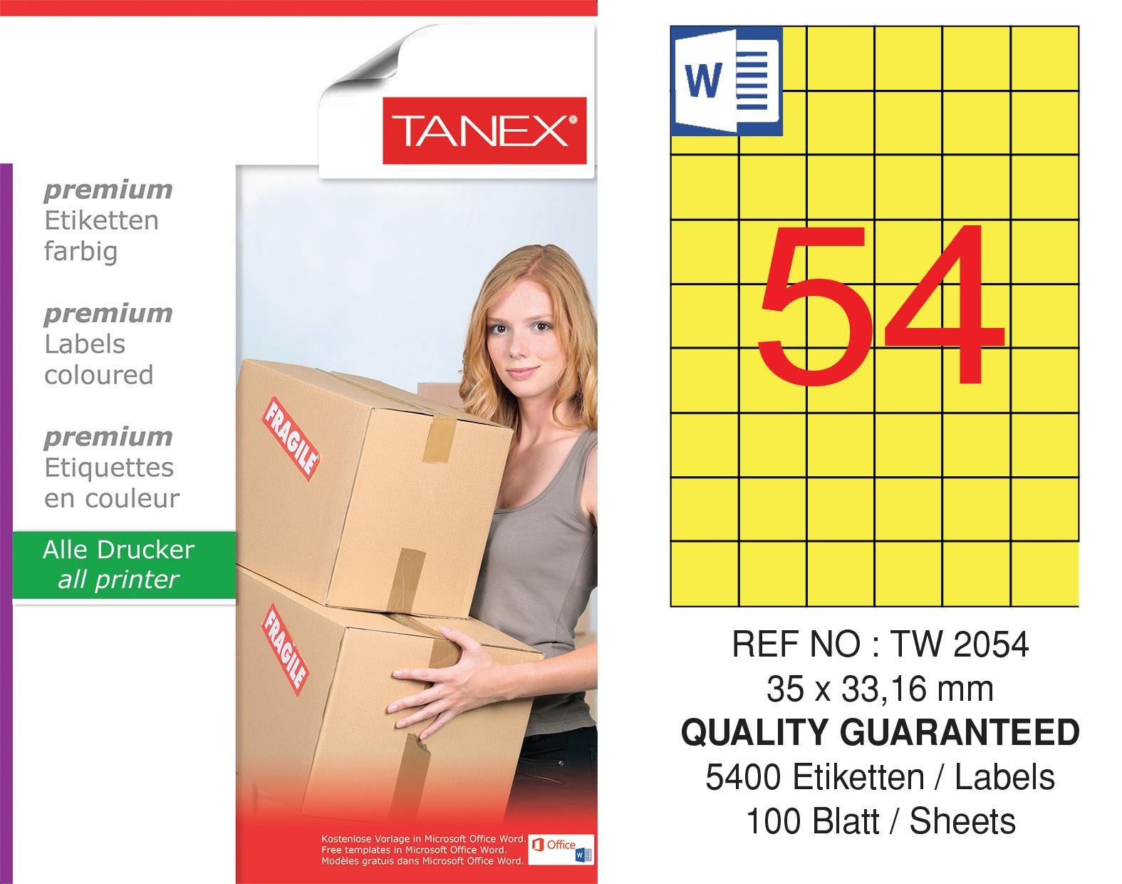TW-2054 35x33,16 mm SARI LASER ETİKET 