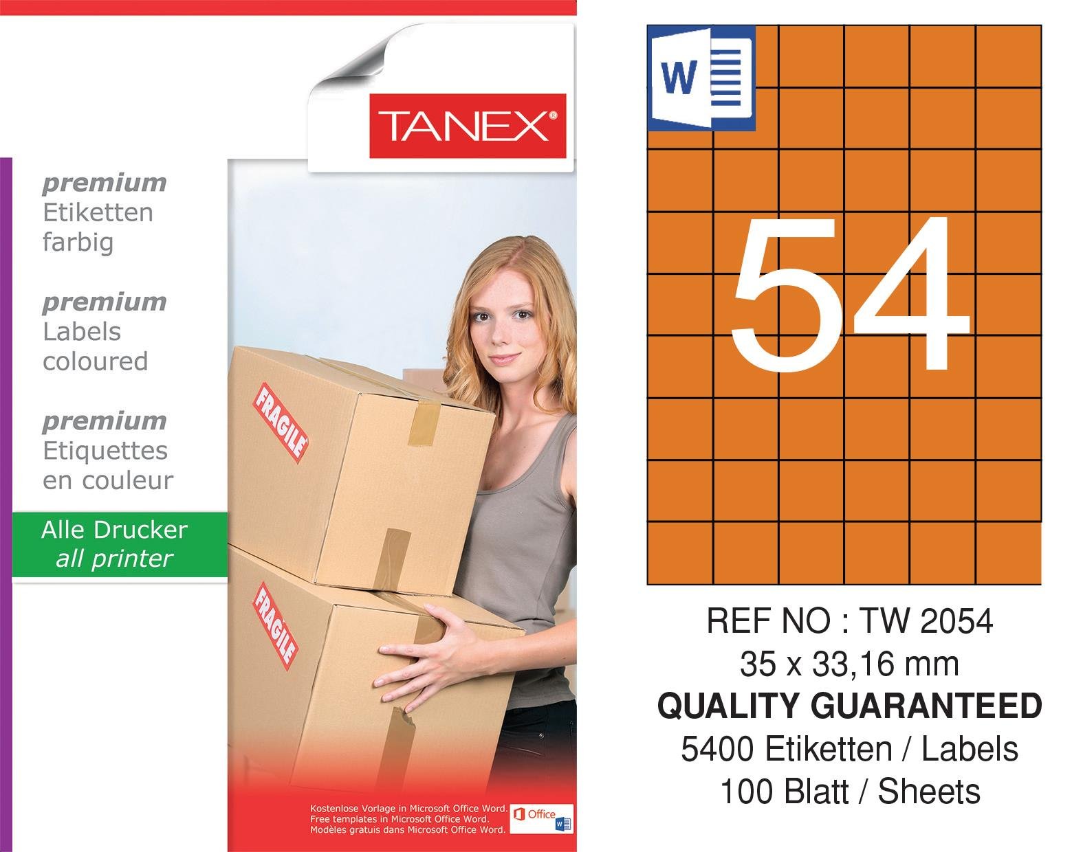 TW-2054 35x33,16 mm TURUNCU LASER ETİKET 