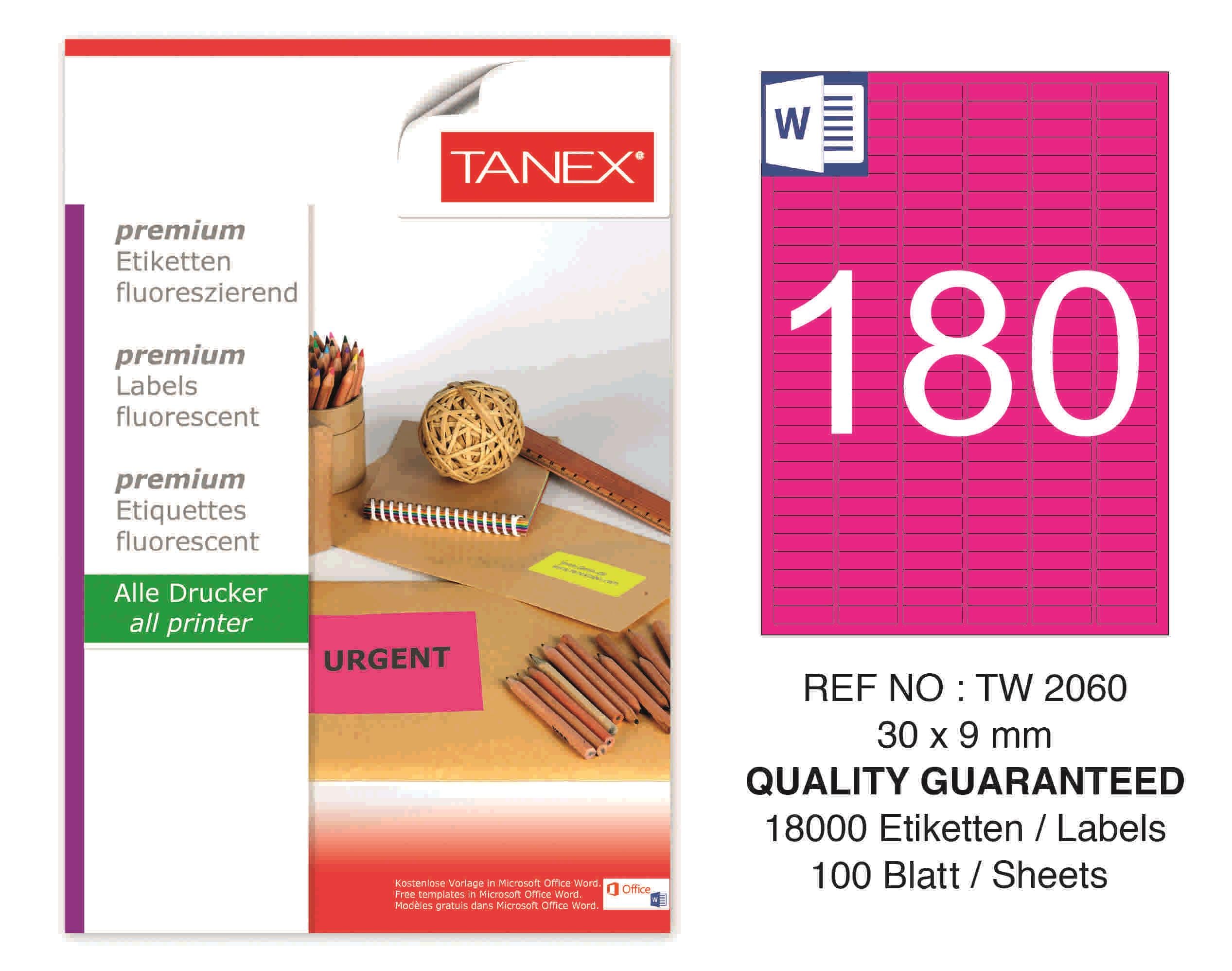 TW-2060 30x9 mm FLO PEMBE LASER ETİKET 