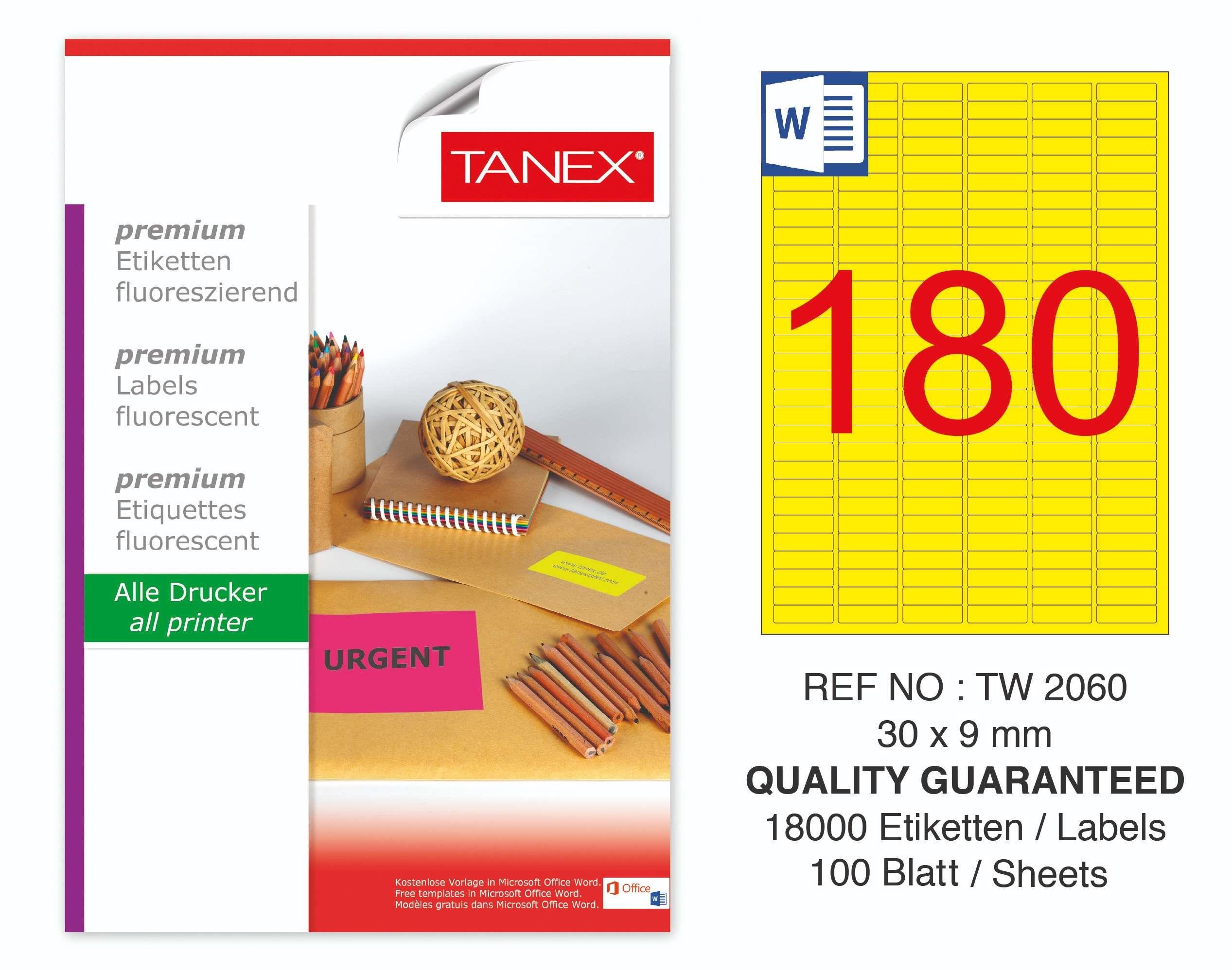TW-2060 30x9 mm FLO SARI LASER ETİKET 