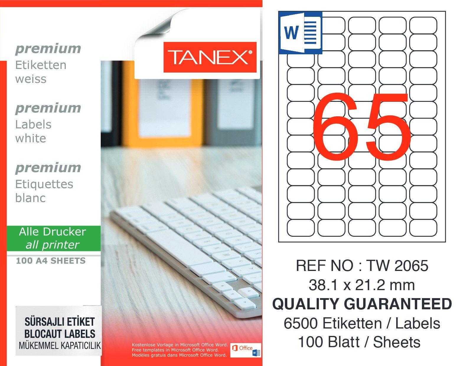 TW-2065 38,1x21,2 mm SÜRSAJLI LASER ETİKET 