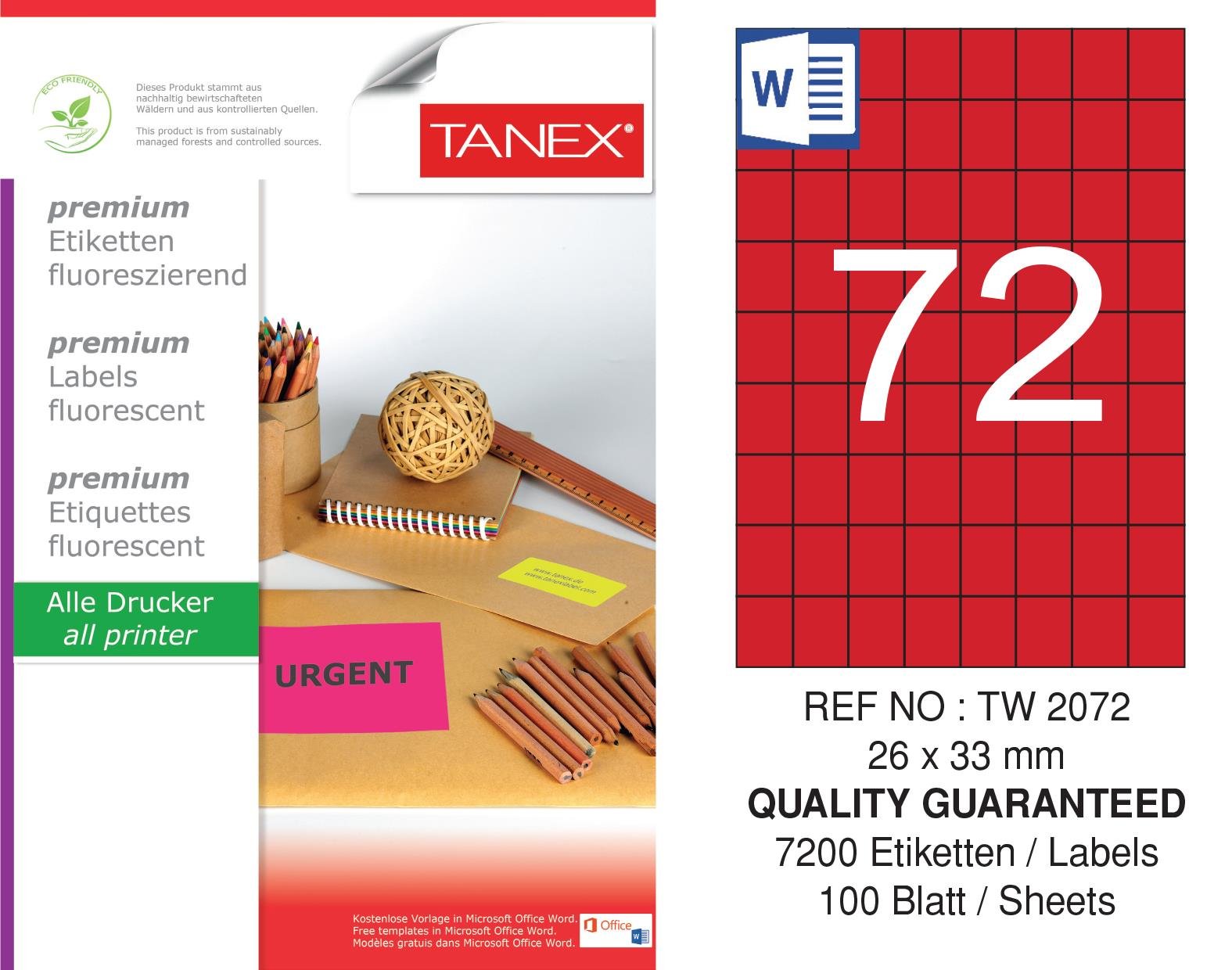 TW-2072 26,25x33 mm FLO KIRMIZI LASER ETİKET 