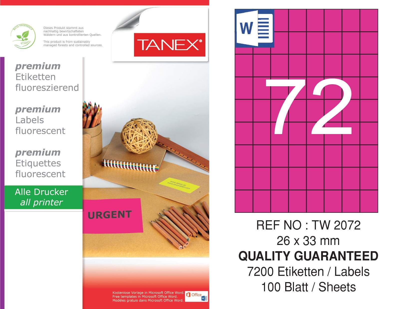 TW-2072 26,25x33 mm FLO PEMBE LASER ETİKET 