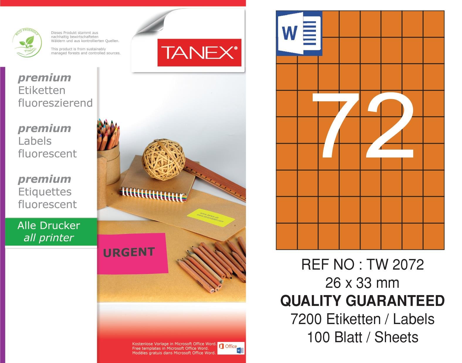 TW-2072 26,25x33 mm FLO TURUNCU LASER ETİKET 