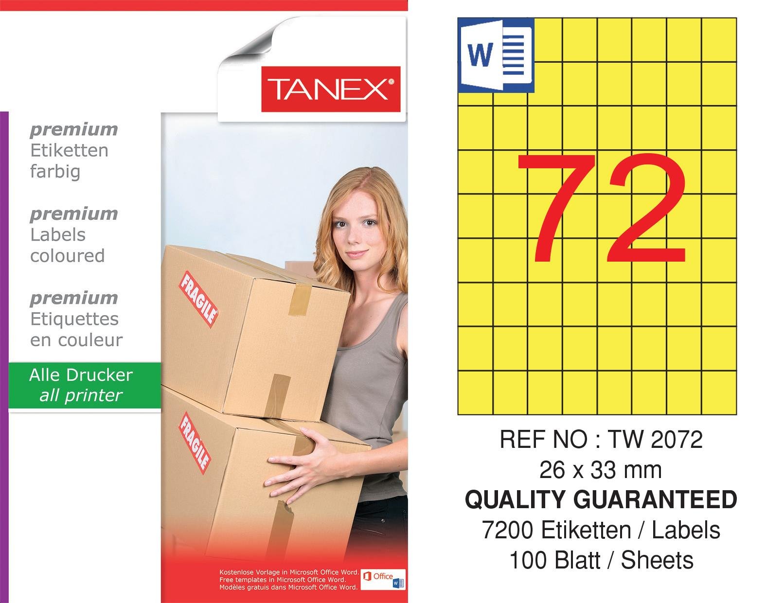 TW-2072 26,25x33 mm SARI LASER ETİKET 