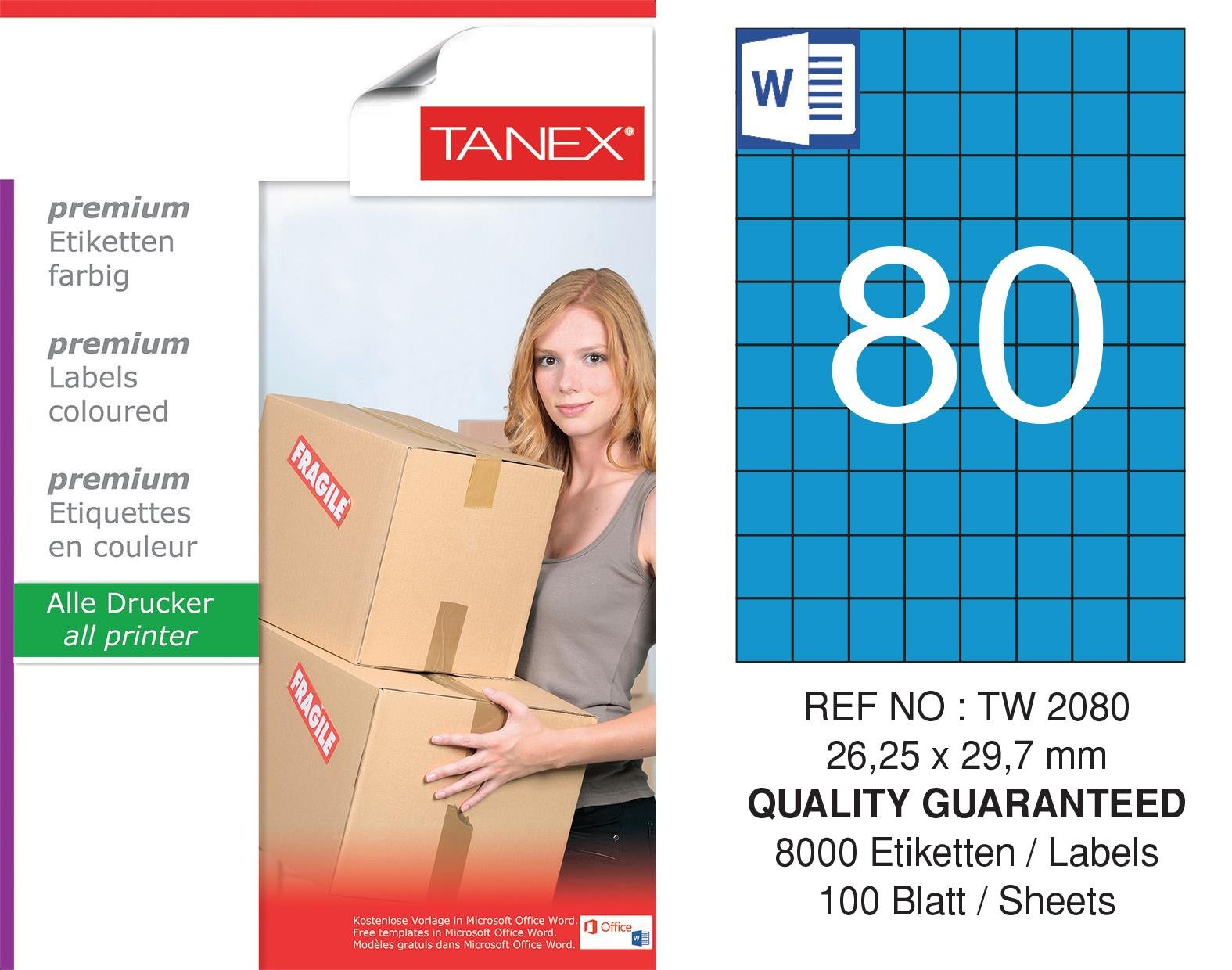 TW-2080 26,25x29,7 mm MAVİ LASER ETİKET 